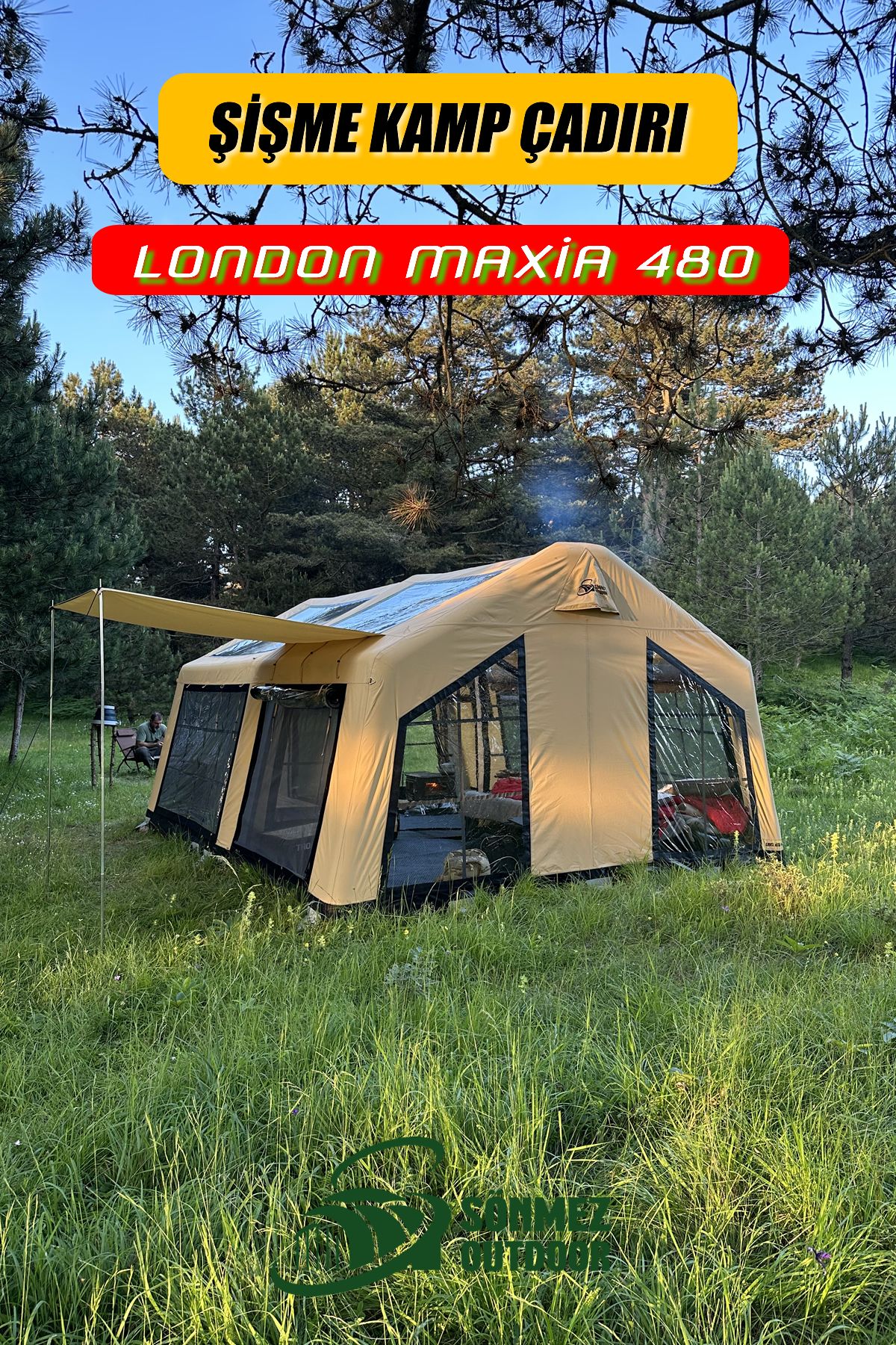 Sönmez Outdoor London Maxia 480 Şişme Kamp Çadırı (ÇÖL) | 14 Kişilik | 4 Mevsim