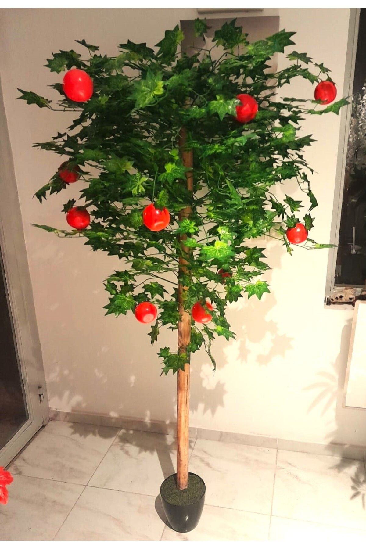 YEŞİLADA Yapay Turunç Portakal Ağacı 1.85 Mt Boy Ahşap Saksıda Çınar Yapraklı Meyve Ağacı