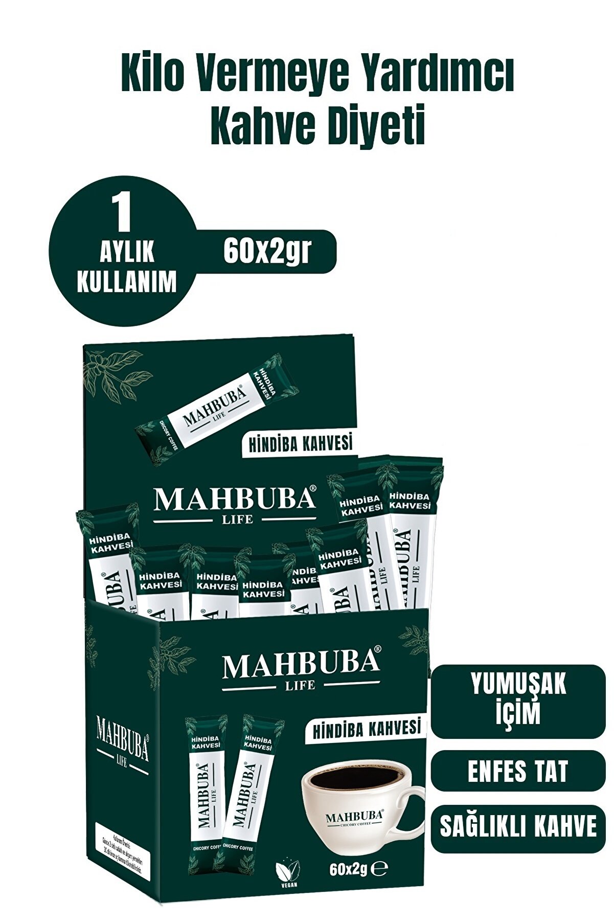 Mahbuba Hindiba Kahvesi Kilo Vermeye Yardımcı Diyet Kahvesi Zayıflama Detox Kahve 60x2gr 1 Aylık Kullanım