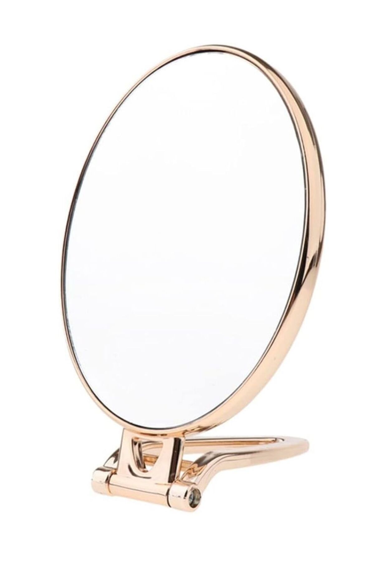 YDGR Oval Çift Taraflı Büyüteçli Makyaj Aynası Masa Üstü Aynası Katlanabilir Rose Gold Metalik 16x13cm