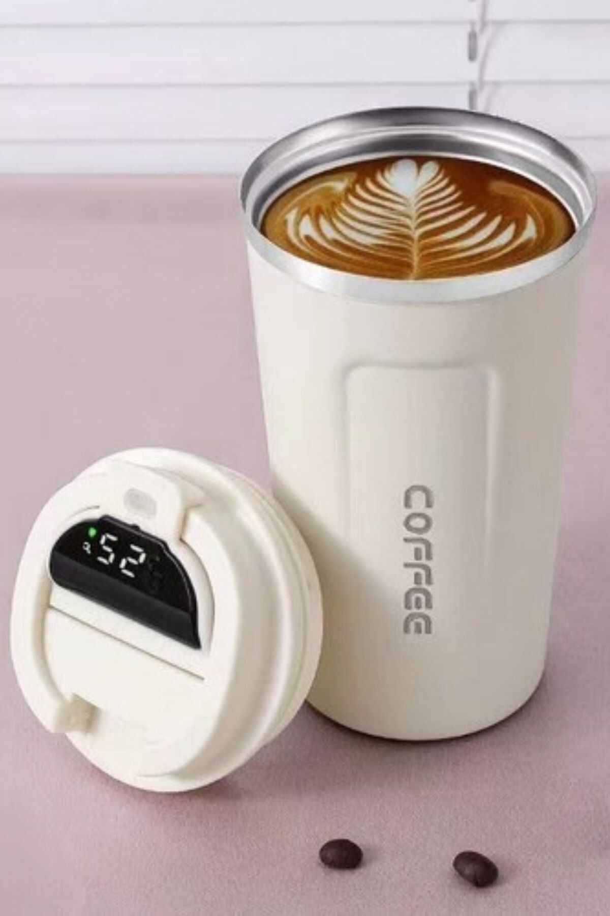 Buffer ® Paslanmaz Çelik Isı Yalıtımlı Akıtmaz Kapak Isı Ölçerli Dijital Ekranlı Kahve ve Çay Termosu