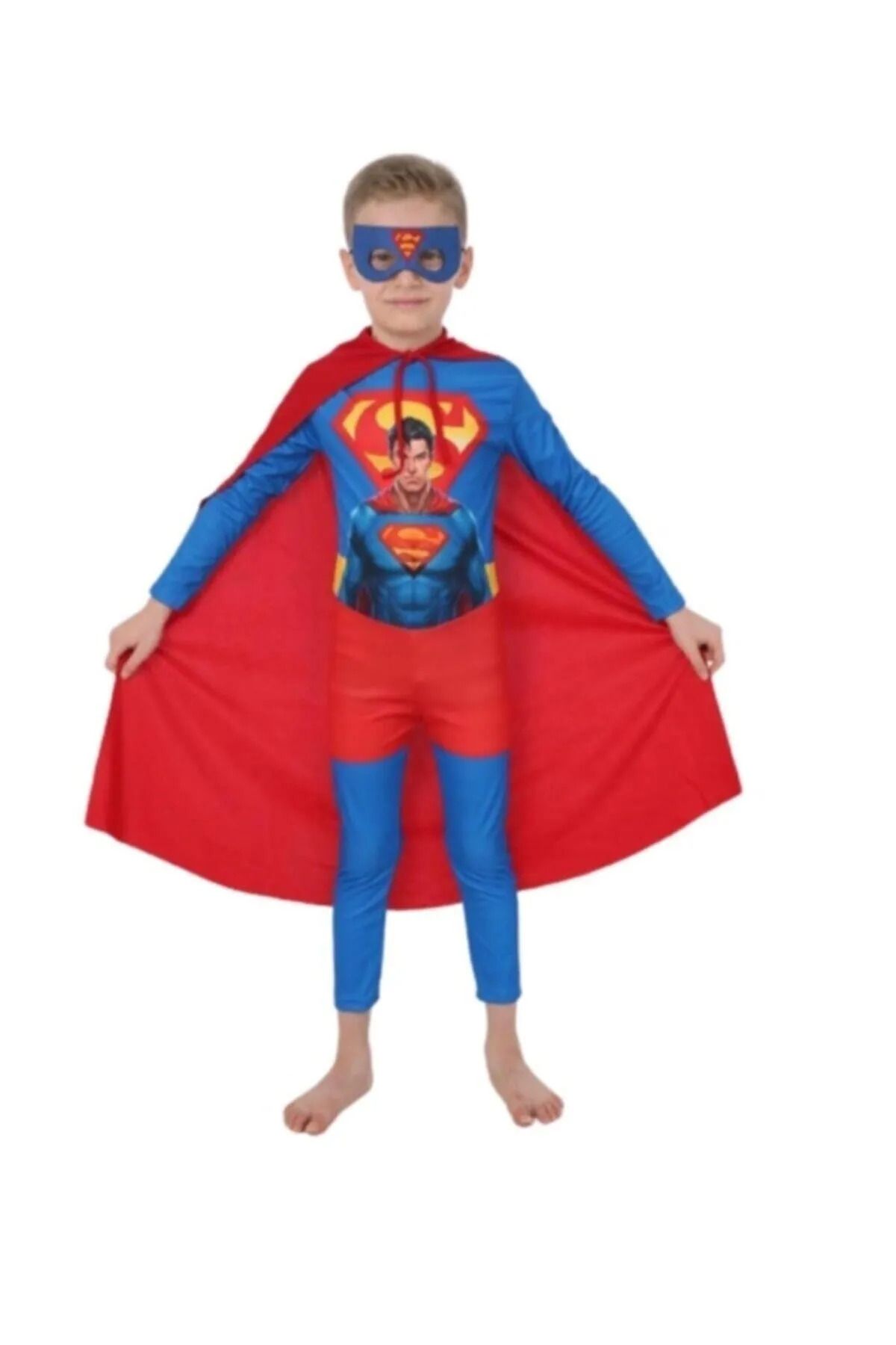Superman Erkek Çocuk Adam Baskılı Mavi Maskeli Pelerinli Basic Kostüm