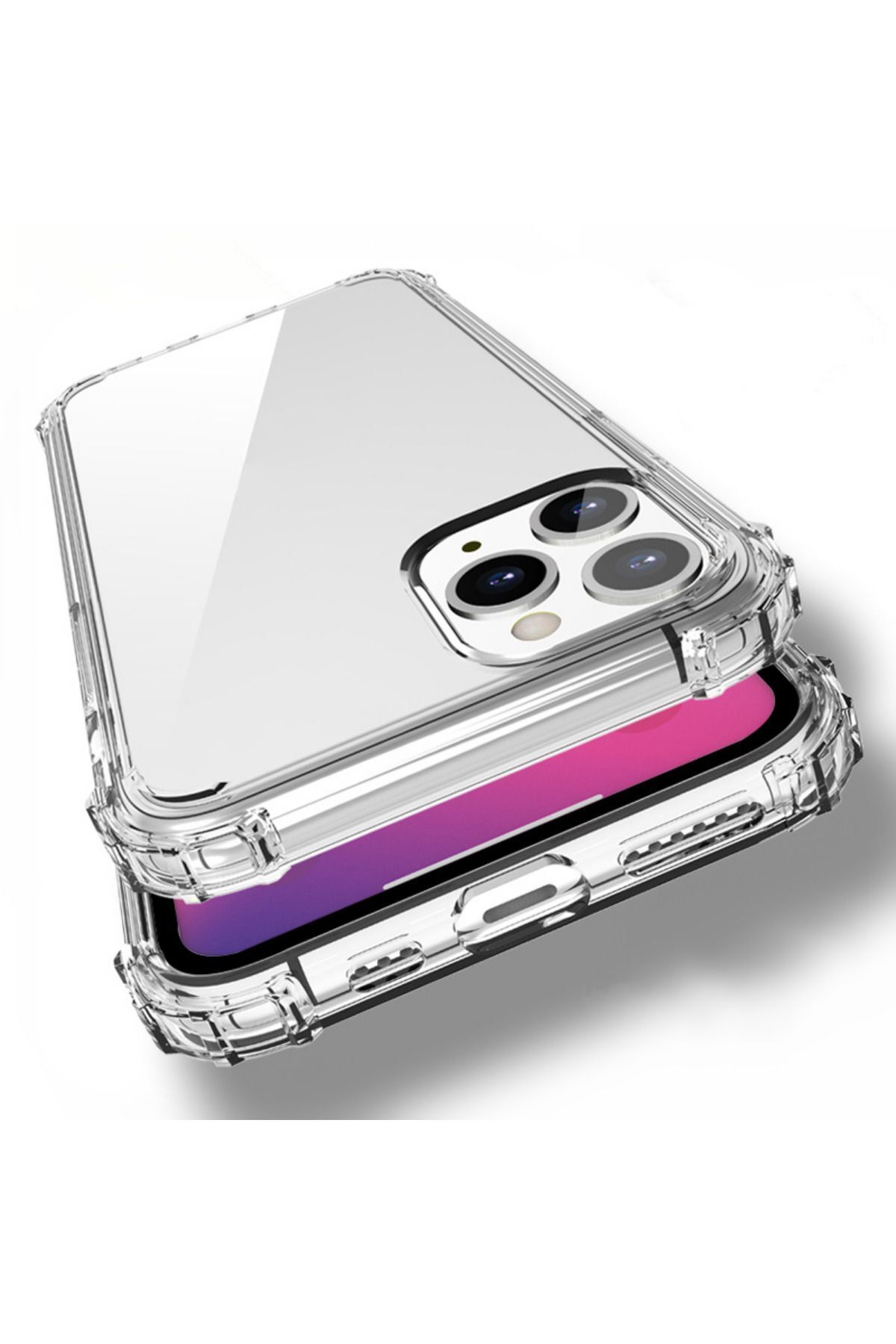 Fibaks Apple Iphone 11 Pro Max Kılıf Crystal Sert Pc Antishock Darbe Emici Kenar Şeffaf Silikon Kapak