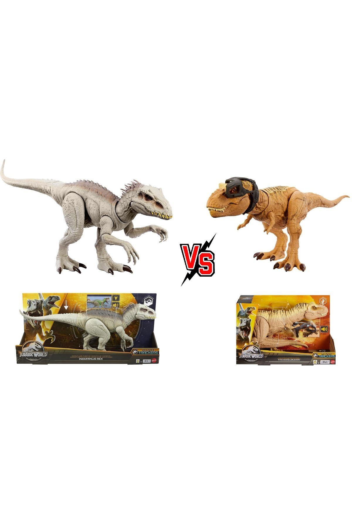 Jurassic World 2'li Set Sesli Pilli Işıklı Büyük Oyuncak Dinozor Hareketli T Rex ve Indominus Dinazor Oyuncağı Seti