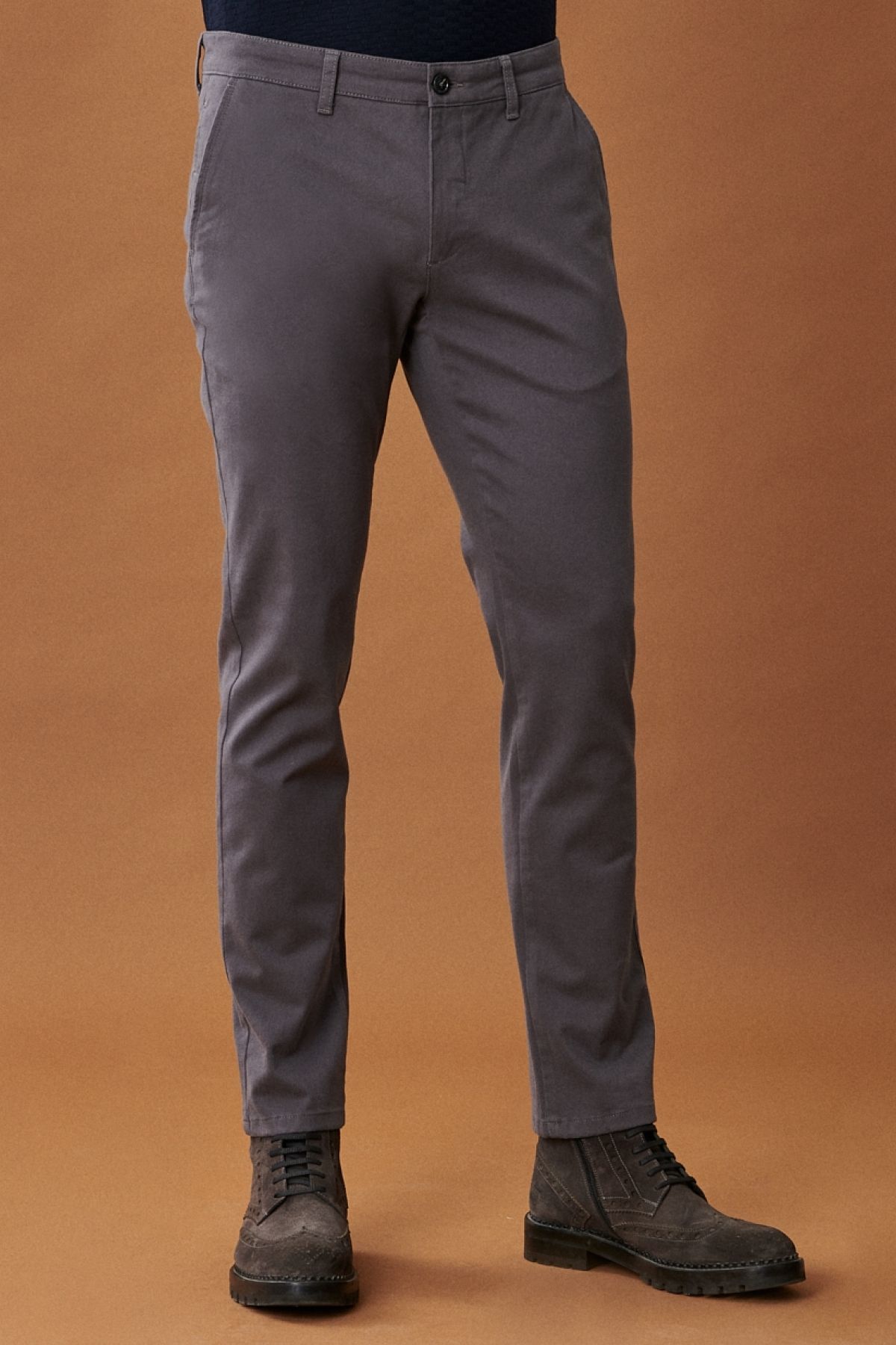 AC&Co / Altınyıldız Classics Erkek Antrasit Slim Fit Dar Kesim Pamuklu Esnek Chino Pantolon
