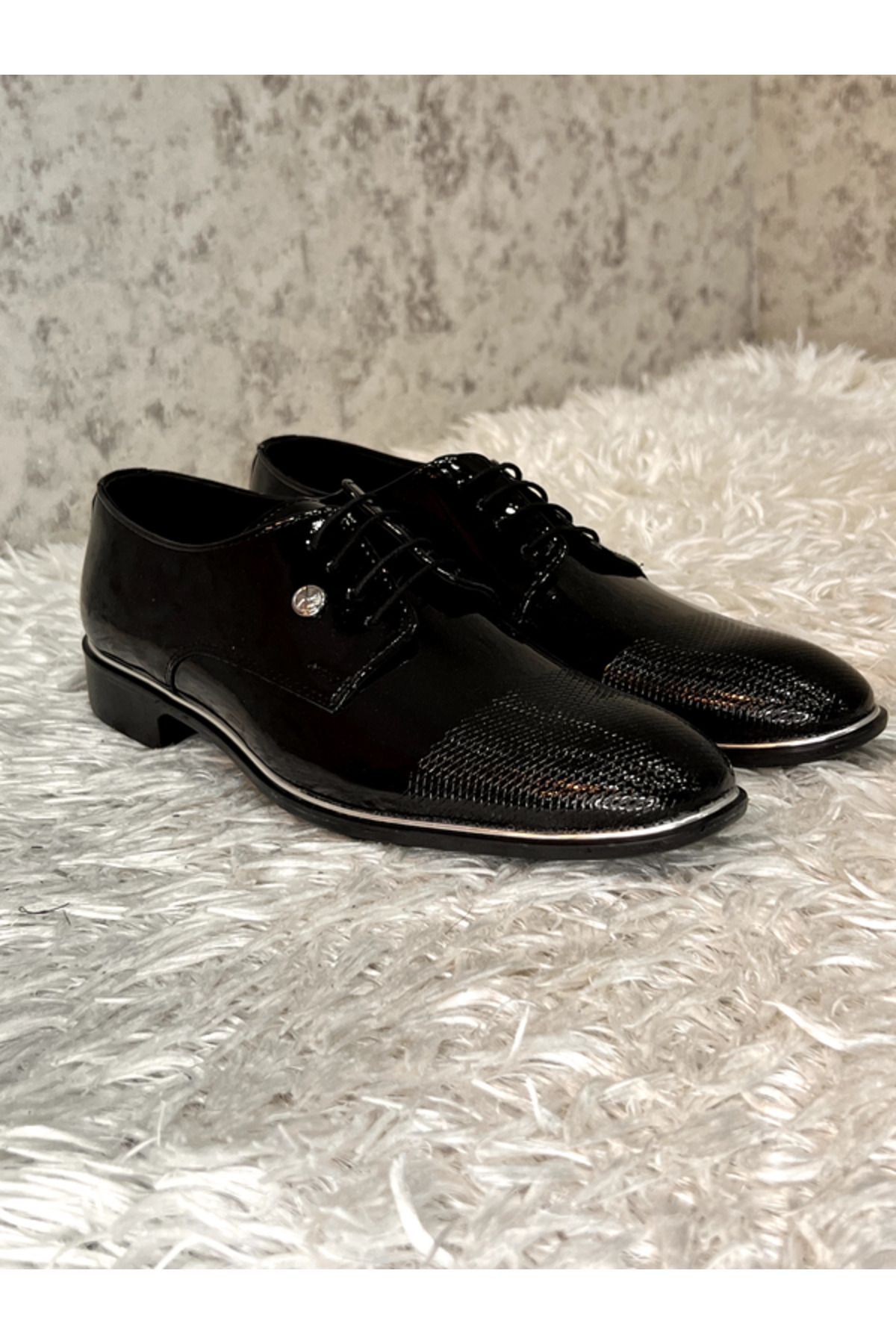 Erenes Damatlık ve Takım Elbiseye Uygun Siyah Rugan Klasik Ayakkabı