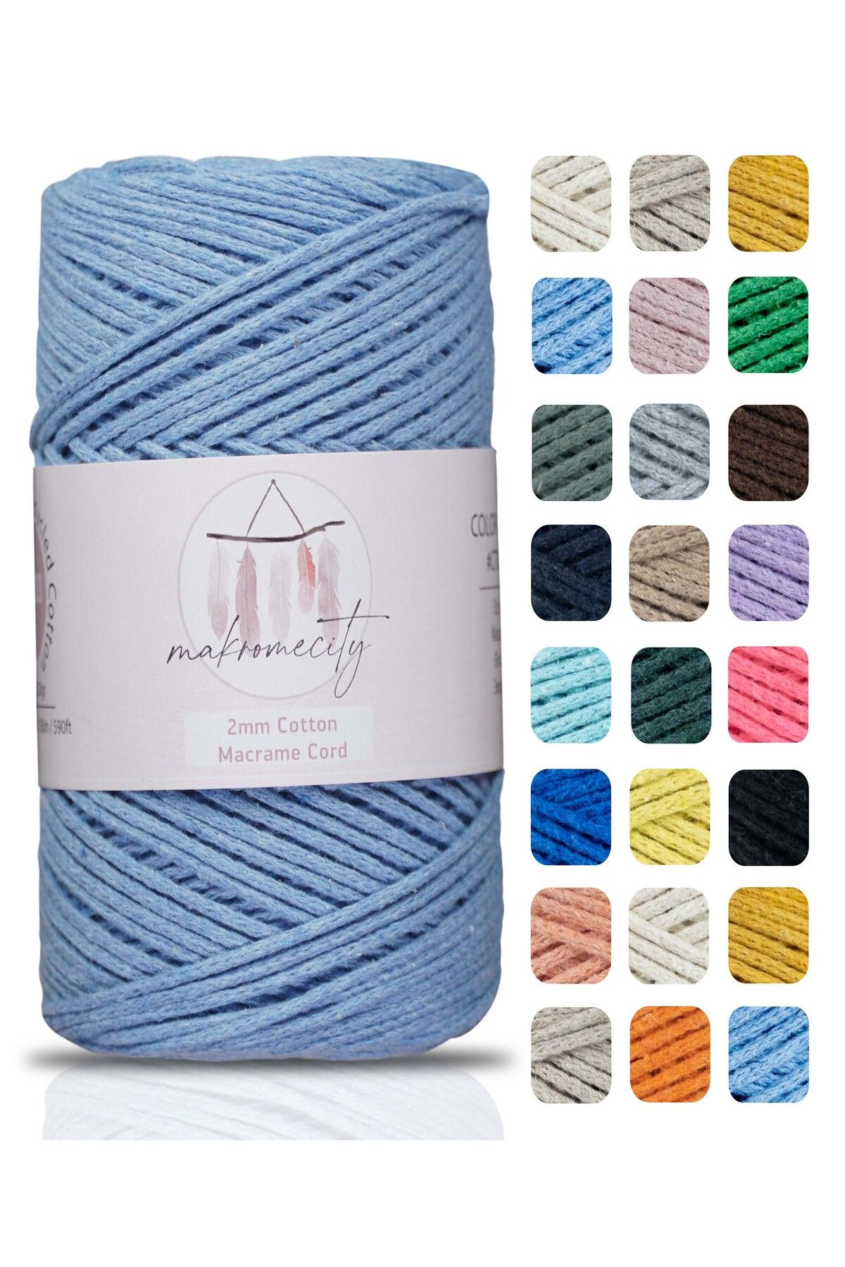 Makromecity Premium Koton Pamuk Makrome İpi Bebe Mavi 250 gr 185 metre 2mm Cotton Makrome Çanta İpi Supla İpi