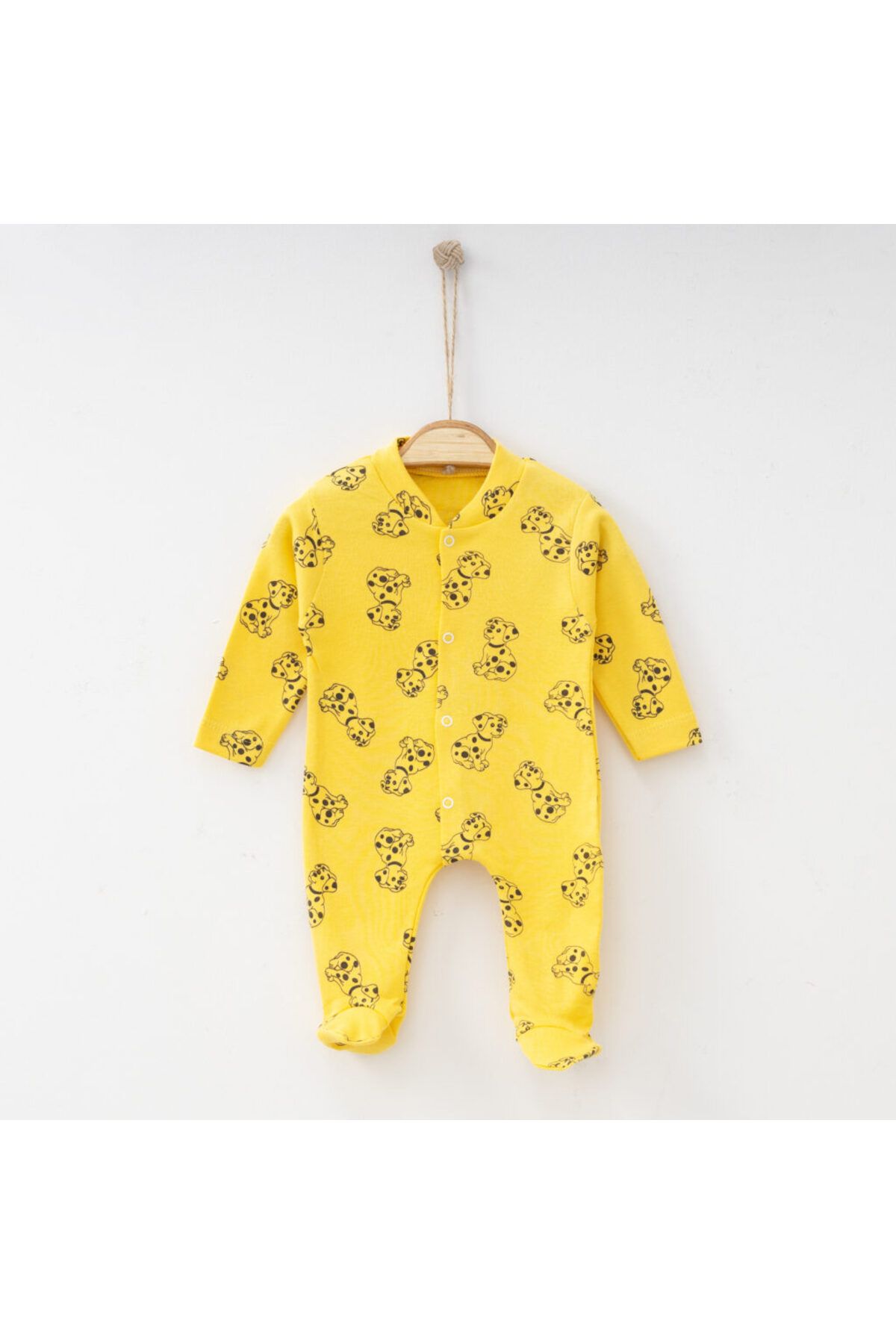 Nayinom Unisex Bebek Yumuşak Dokulu Sarı Dalmaçyalı Baskılı Bebek Tulum