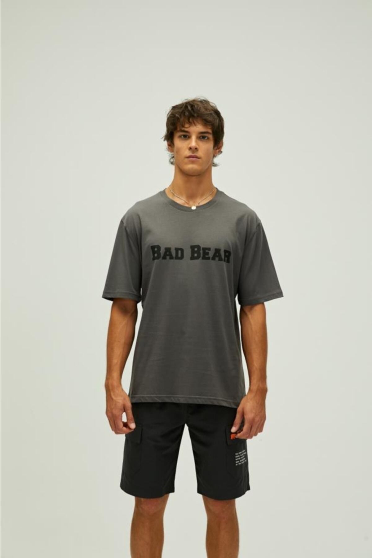 Bad Bear Title Oversize Koyu Gri Baskılı Tişört