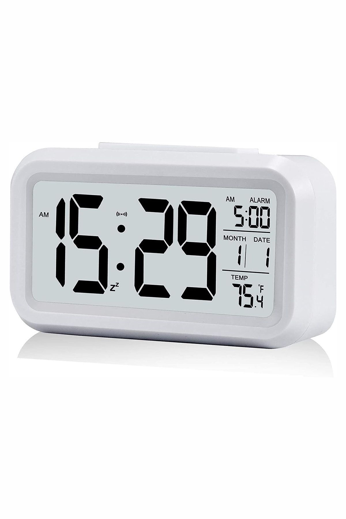Benefse Dekoratif Ayarlı Dijital Masa Saati Alarmlı Işıklı Termometre Sensörlü Beyaz Çalar Saat