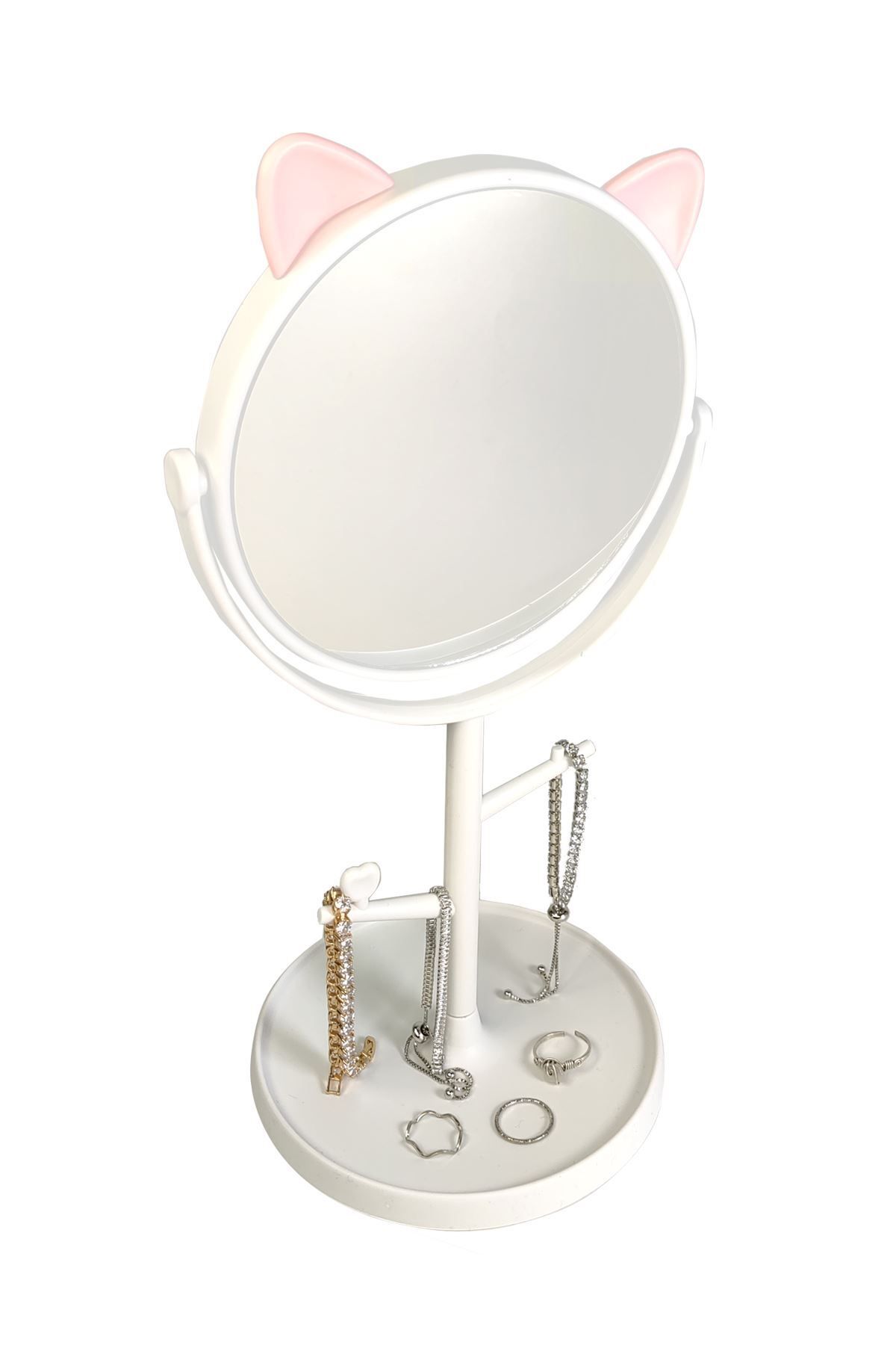 Chavin Masa üstü Beyaz Kedi Tasarım Plastik Takı Stand Masa Aynası cin498by