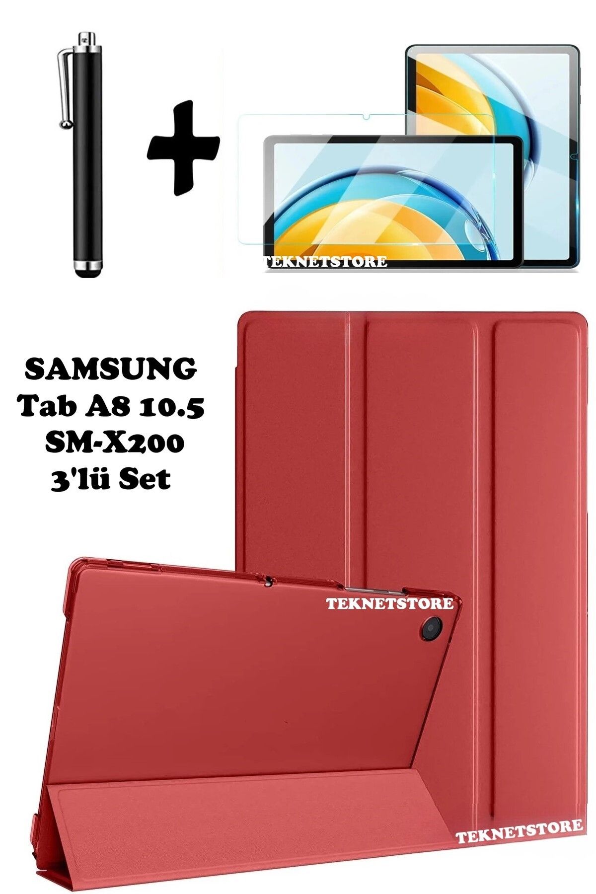 TEKNETSTORE Samsung Galaxy Tab A8 10.5 Inç Sm-x200 Uyumlu Uyku Modlu Tablet Kılıfı Ekran Koruyucu Kalem