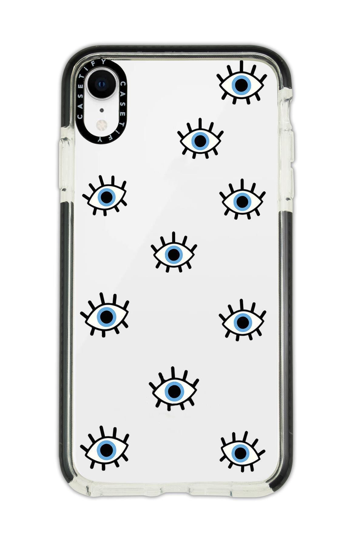 mooodcase Iphone Xr Casetify Nazar Gözler Desenli Anti Shock Premium Silikonlu Siyah Kenar Detaylı Telefon Kıl