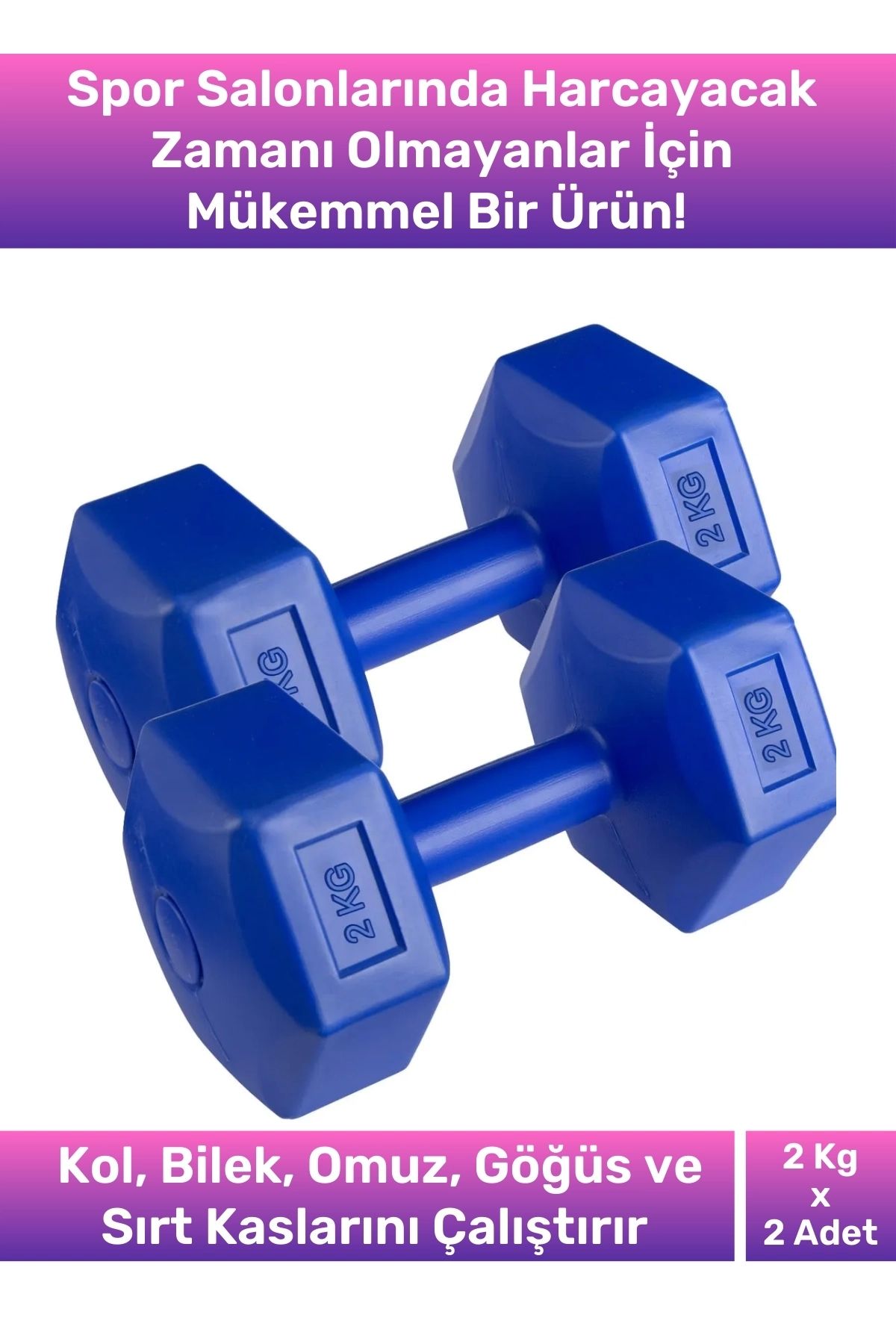 Pastimore Plastik Köşeli Spor Egzersiz Vücut Kas Geliştirme Fitness Ağırlık Mavi 2 Kg Dambıl Set - 2 Adet