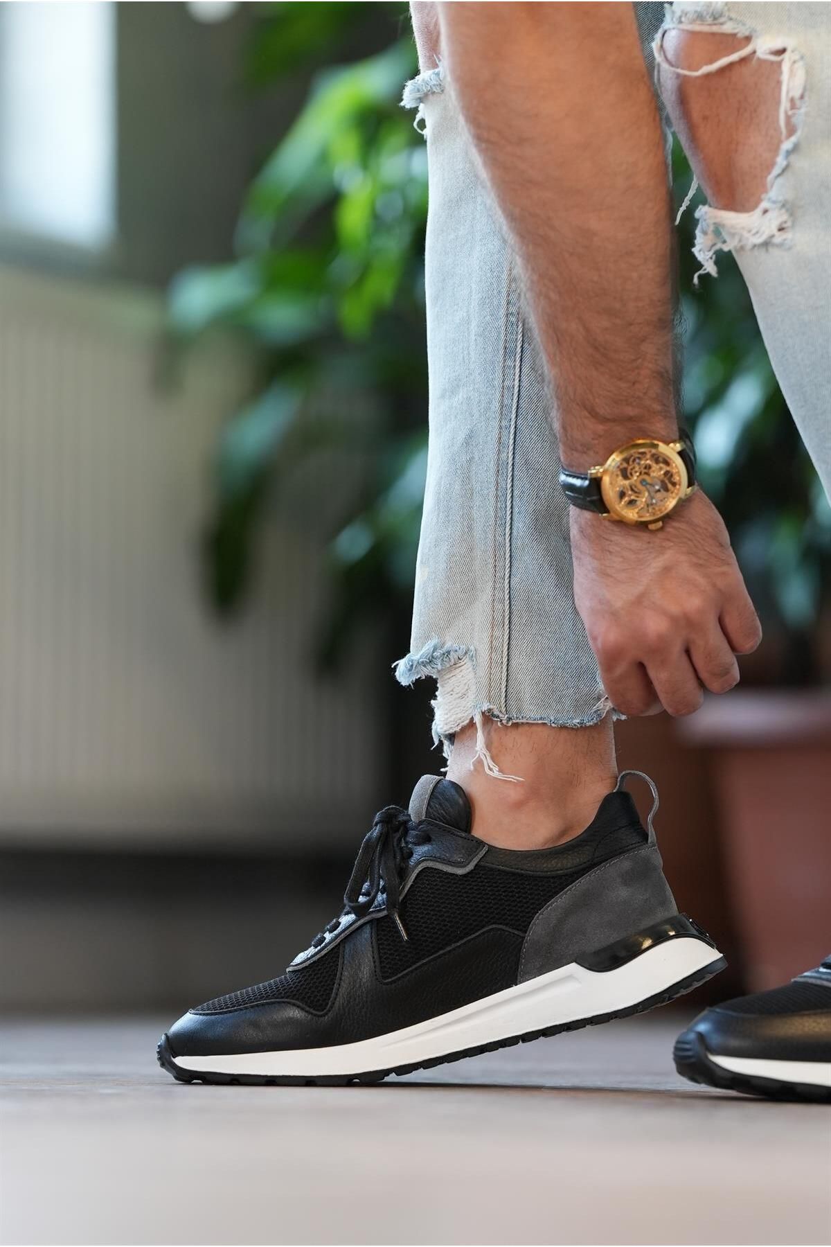Tetri Albus Model Hakiki Deri Erkek Siyah Günlük Sneaker Ayakkabı - Erkek Siyah Spor Ayakkabı
