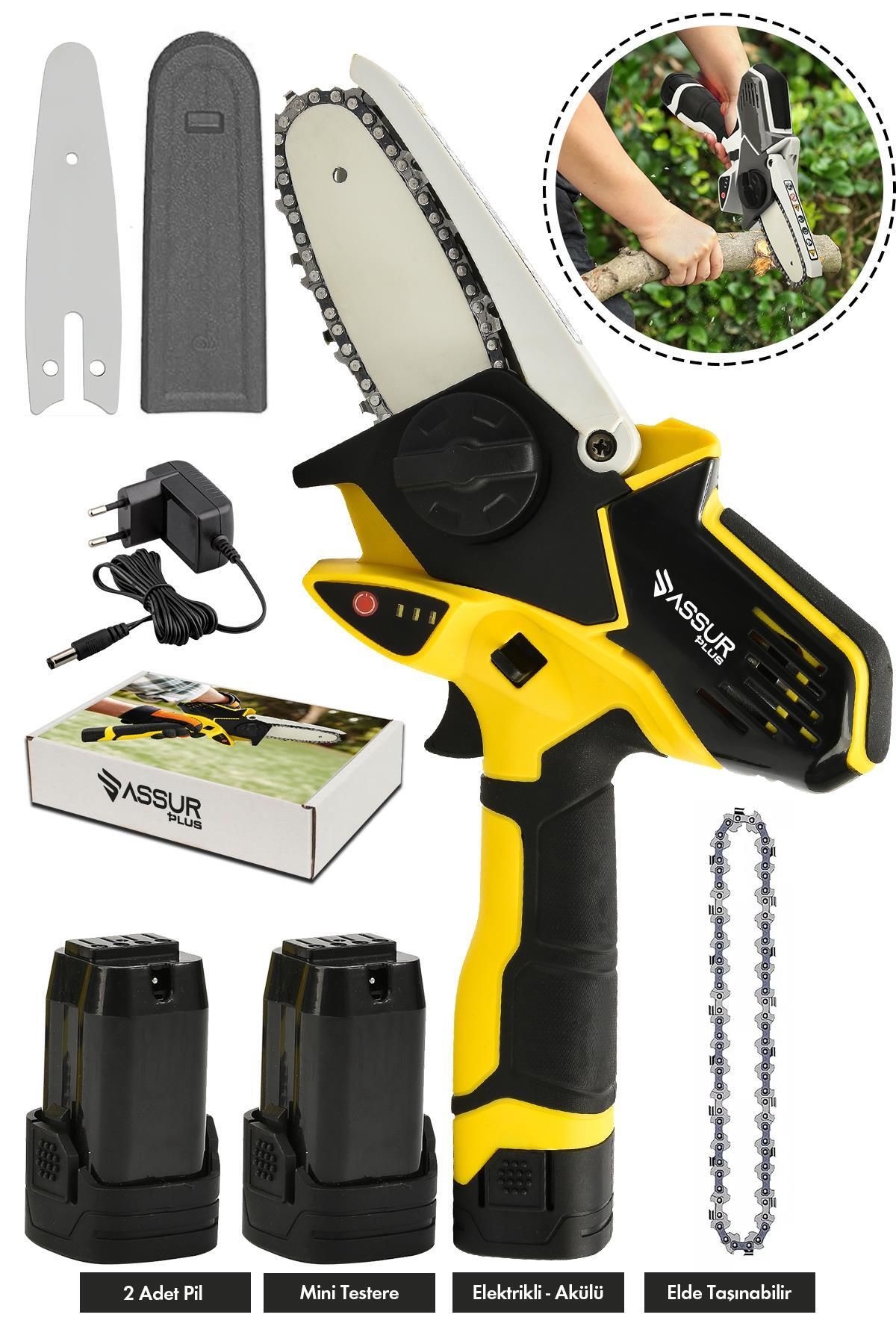 Jetta Power Tools Assur Plus Akülü Bıçkı Ağaç Kesme Dal Budama Şarjlı El Testeresi Sarı Siyah