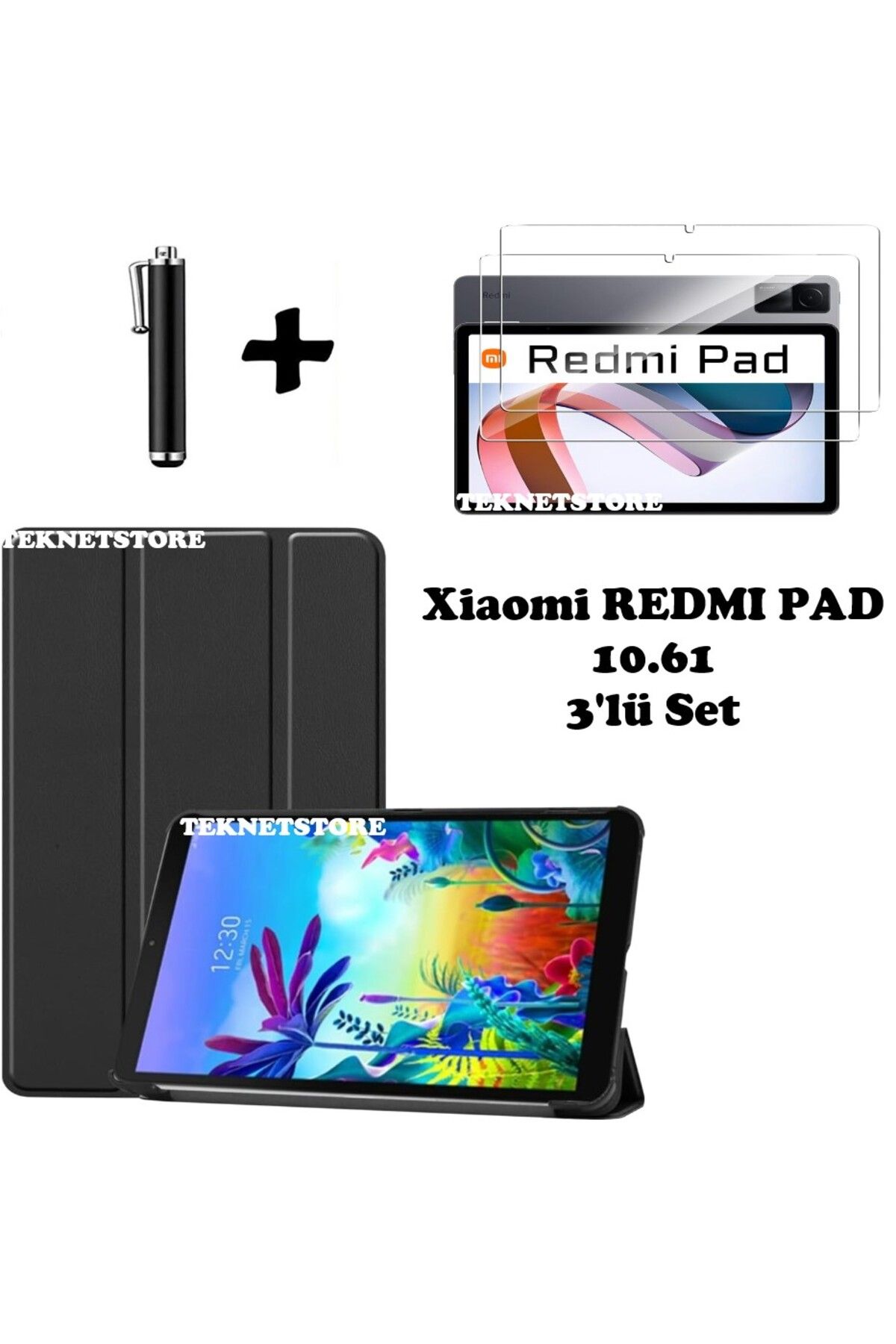 TEKNETSTORE Xiaomi Redmi Pad 10.61 Uyumlu Flip Smart Standlı Uyku Modlu Tablet Kılıfı Ekran Koruyucu Kalem