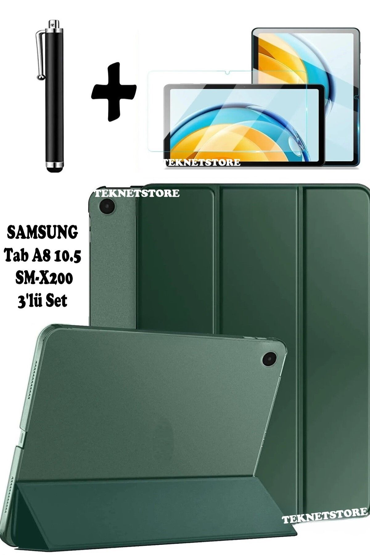 TEKNETSTORE Samsung Galaxy Tab A8 10.5 Inç Sm-x200 Uyumlu Uyku Modlu Tablet Kılıfı Ekran Koruyucu Kalem