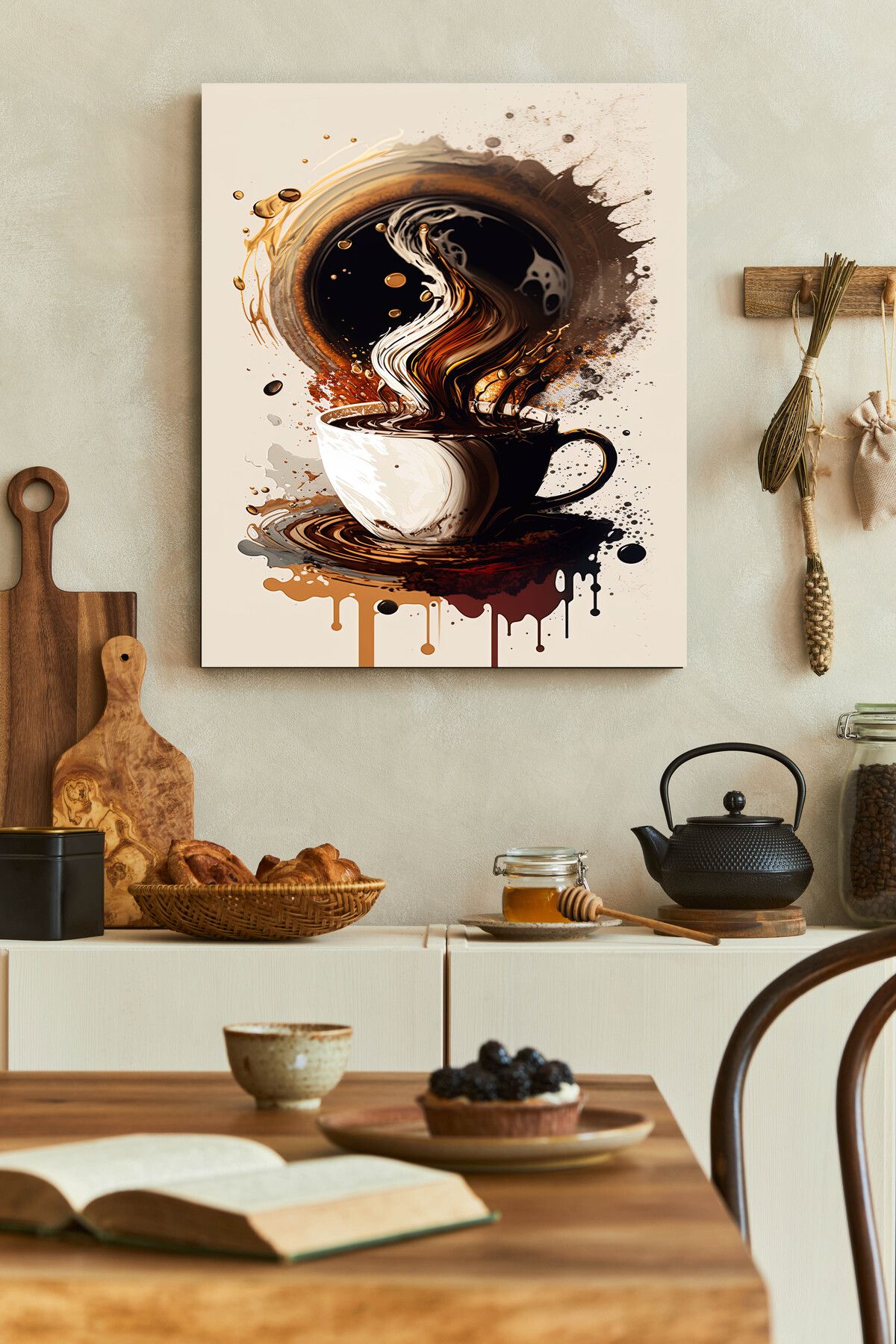 arzuönler Soyut Kahve Fincanı Dekoratif Kanvas Tablo