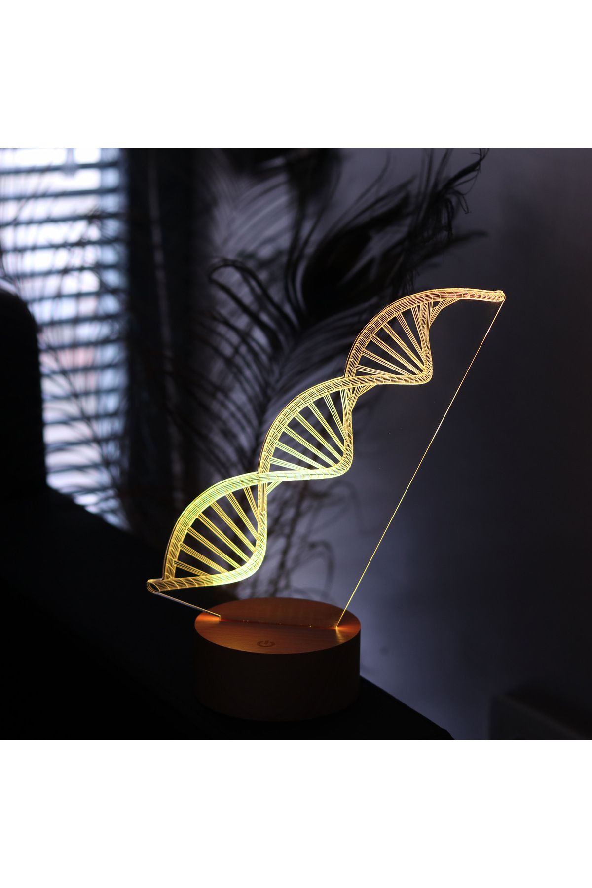 BY-LAMP DNA Çift Sarmal Figürlü Dekoratif Hediye Led Masa Lambası | 7 Işık Rengi | Ahşap Taban