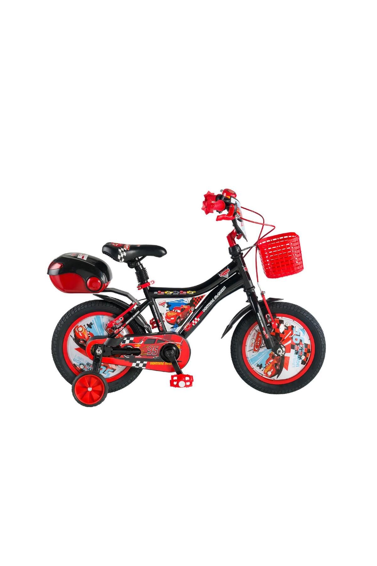 Kron Cars Lisanslı 14 Jant Çocuk Bisiklet Sepetli Siyah Kırmızı