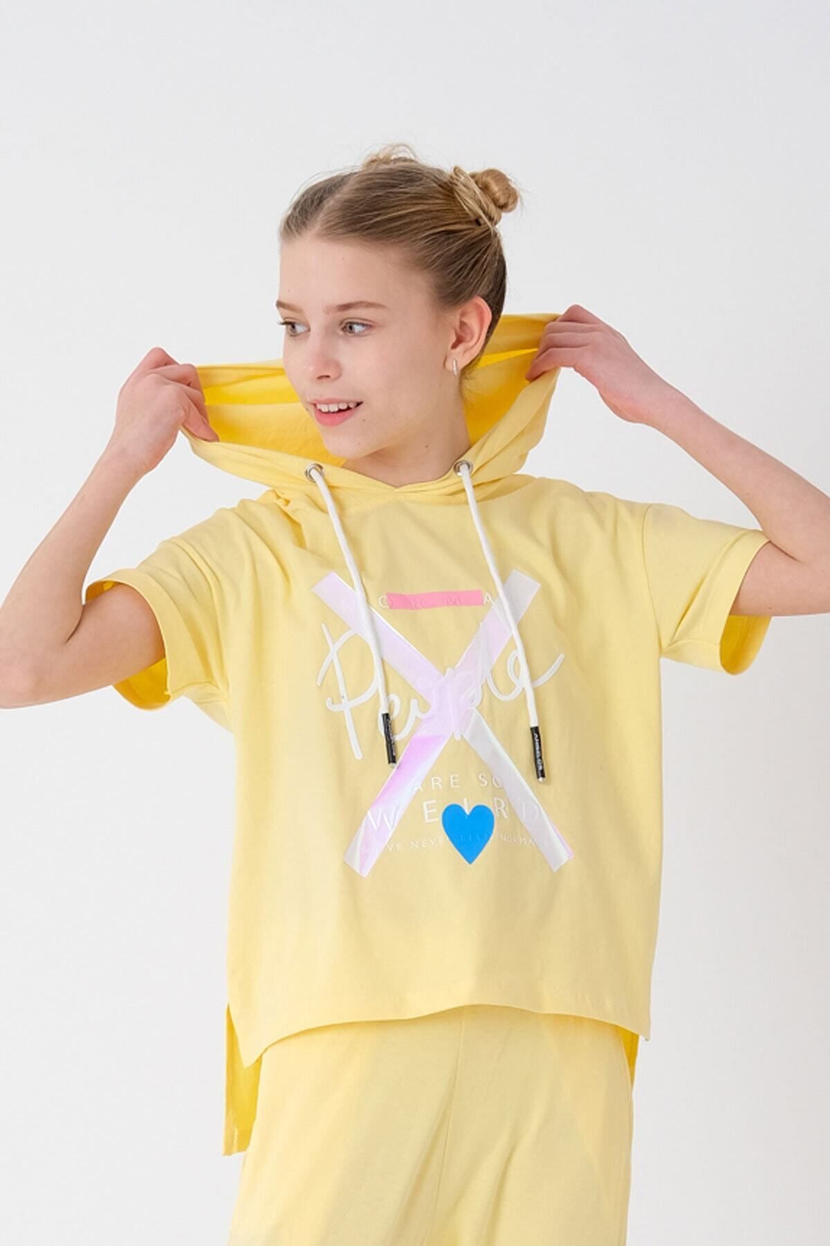 Enisena Kız Çocuk Kapüşonlu Baskılı T-shirt Hn43