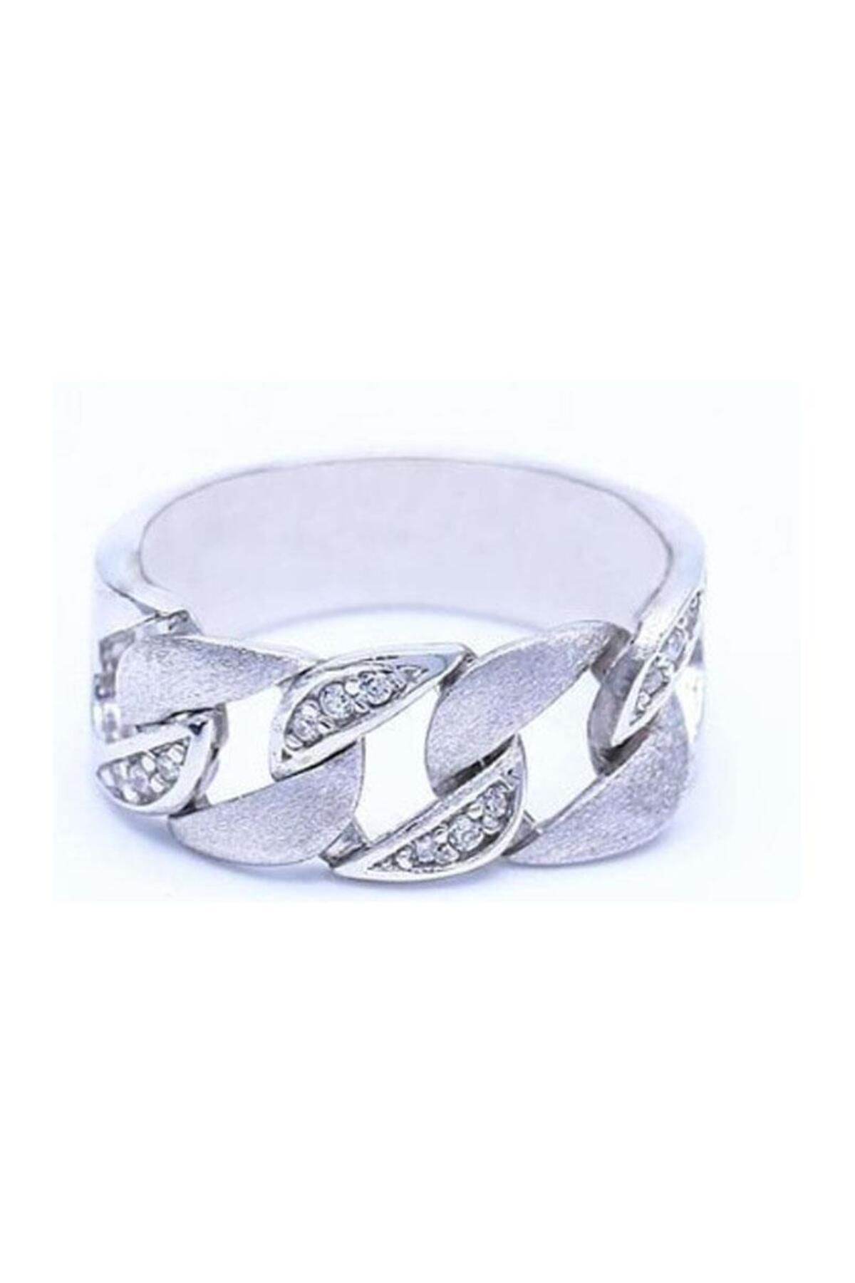 Neva Jewelry 925 Ayar Tasarım Zincir Ezme Modelli Zirkon Taşlı Gümüş Yüzük