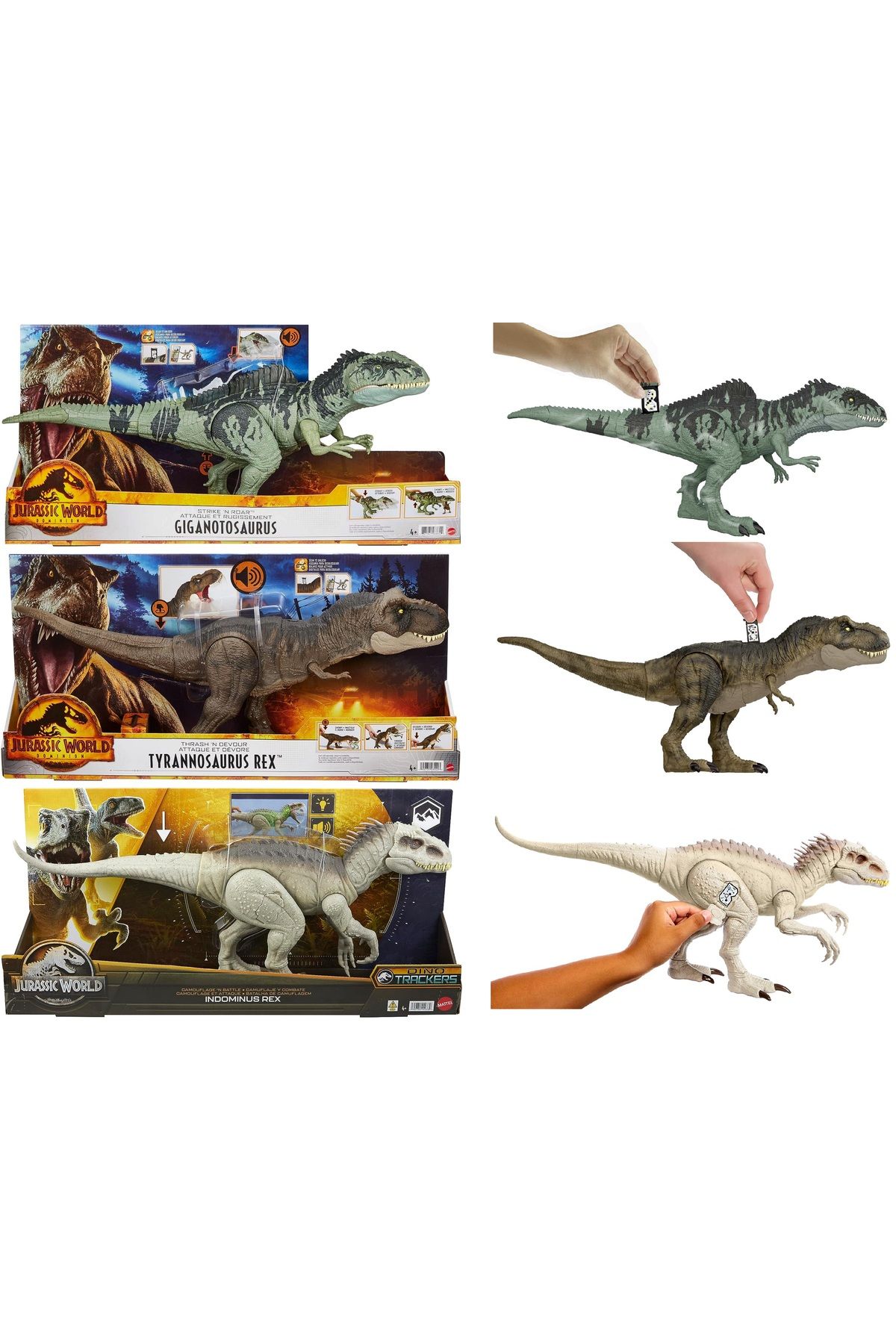 Jurassic World 3'lü Set Büyük Boy Oyuncak Dinozor Seti Sesli Pilli Işıklı Hareketli Ses Çıkaran Dinazor Oyuncağı JW