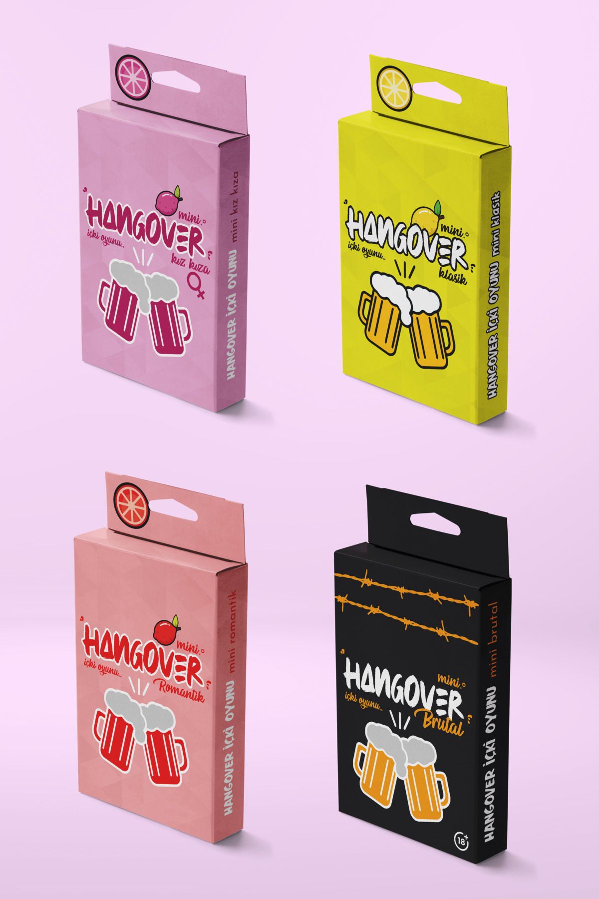 Planet Butik Mini Hangover 4lü Süper Eğlence Paketi - Klasik , Kız Kıza , Romantik ve Brutal içki Oyunu