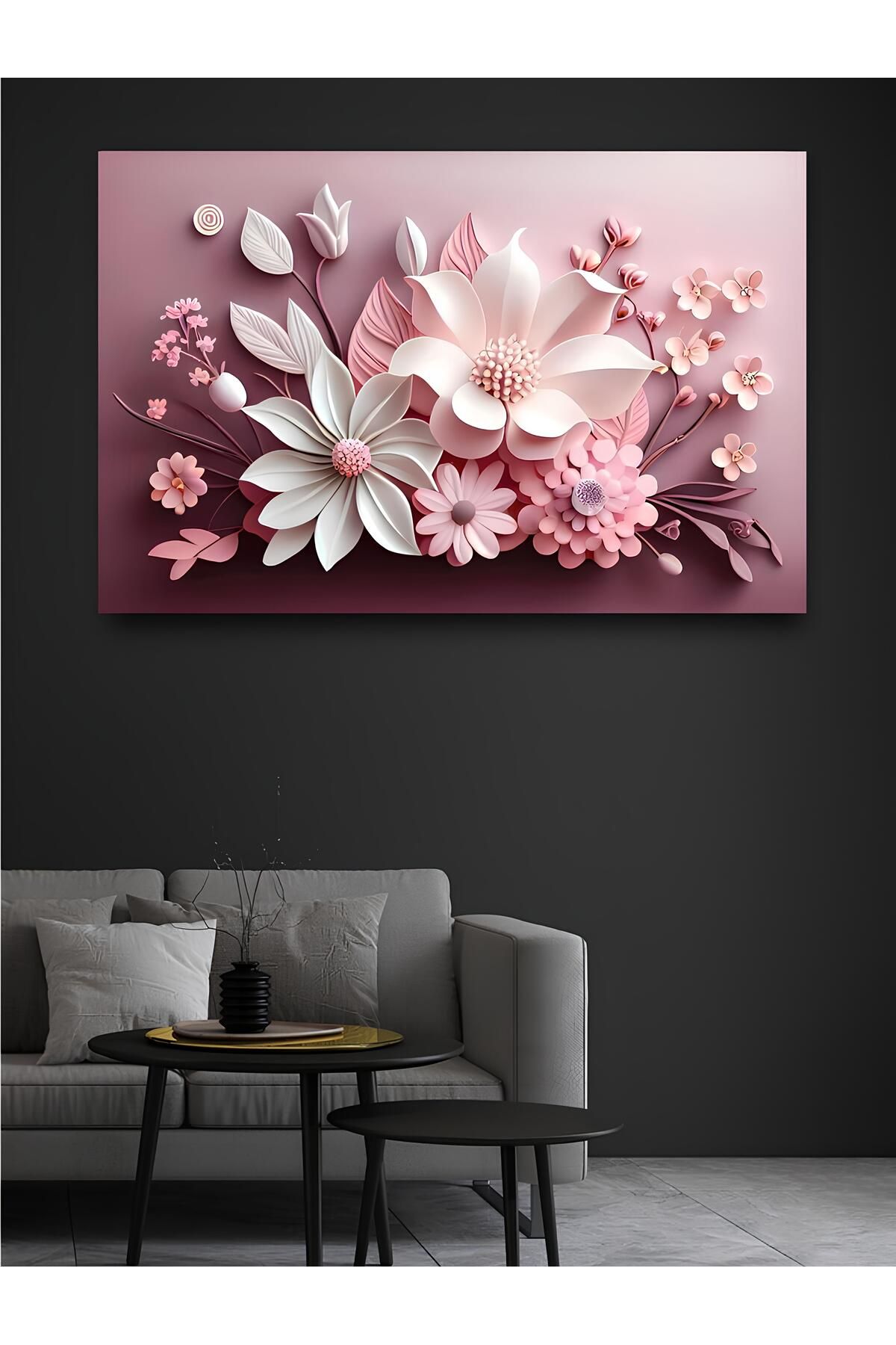 TRADE AYS Pink Flowers Dekoratif Kanvas Duvar Tablo