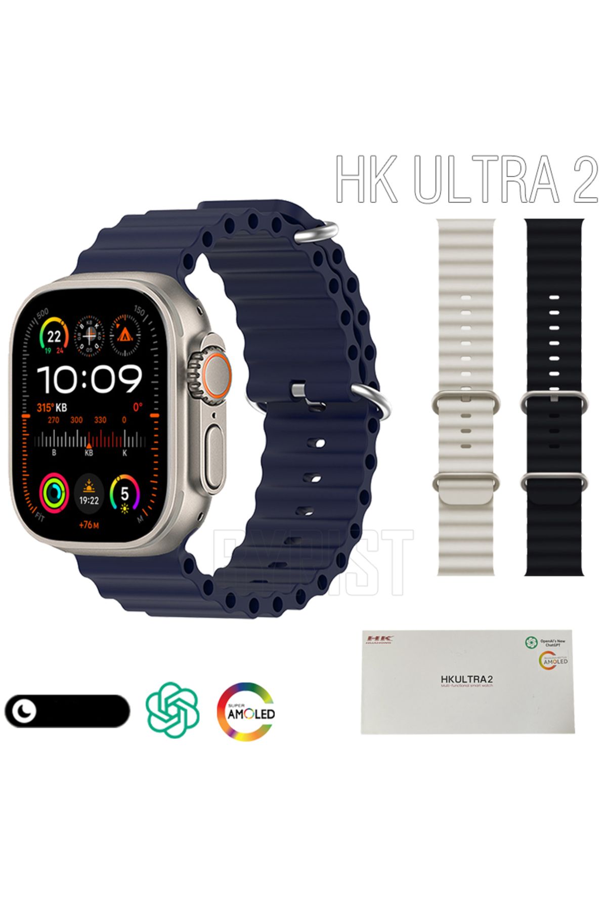 Byrist HK ULTRA 2 Watch 9 Ultra Series 49mm Amoled Ekran ChatGPT Dinamik Ada Özellikli 3Kordon Akıllı Saat