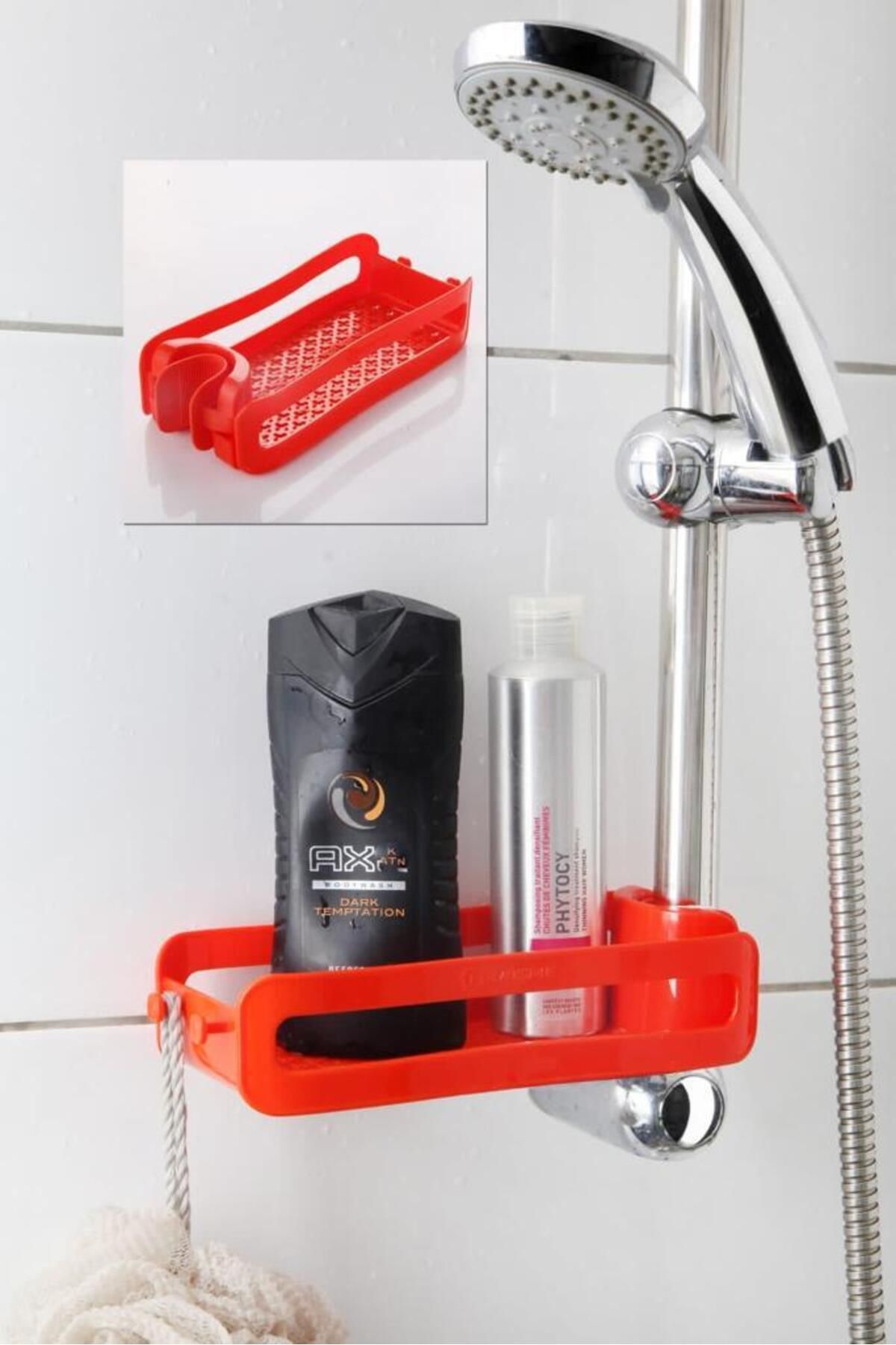 Tugomer Banyo Düzenleyici Şampuanlık Sabunluk – Vakumlu Evye Düzenleyici Organizer Banyo Rafı Kırmızı
