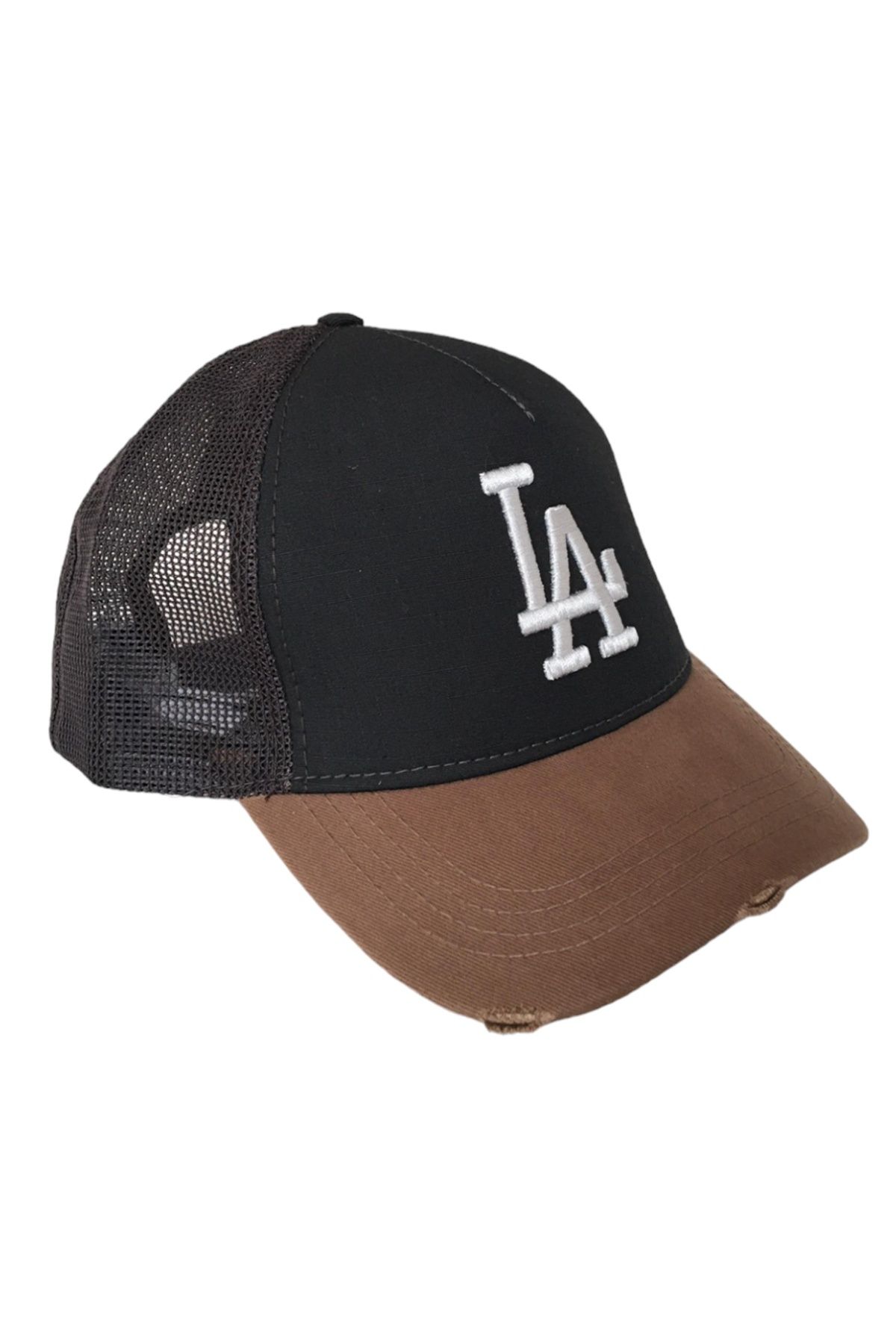 Outlet Çarşım LA Nakışlı Siyah Fileli Şapka Unisex Model Günlük Kep Cap Basketbol Baseball