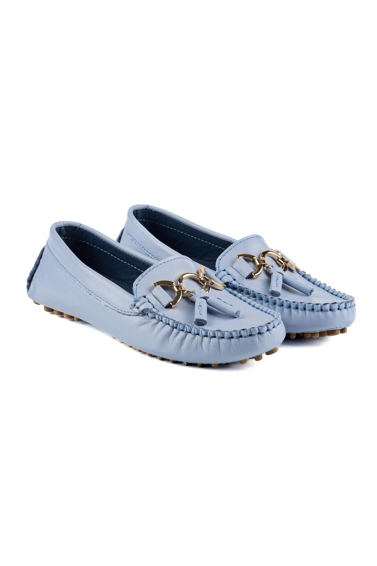 Ayakkabıhane İçi Dışı Hakiki Deri Açık Mavi Bağcıklı Kadın Loafer Ayakkabı AHZSLF000410590AN