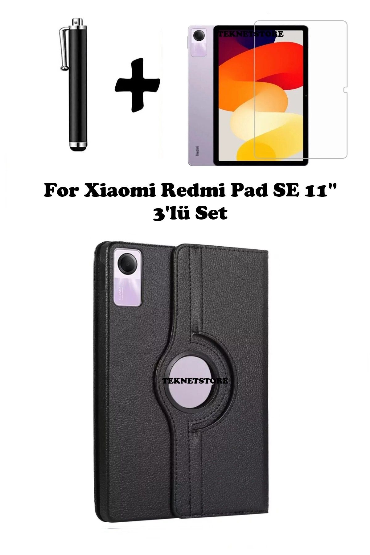 TEKNETSTORE Xiaomi Redmi Pad Se 11 Inç Tablet Uyumlu Uyku Modlu 360 Döner Pu Deri Kılıf Seti
