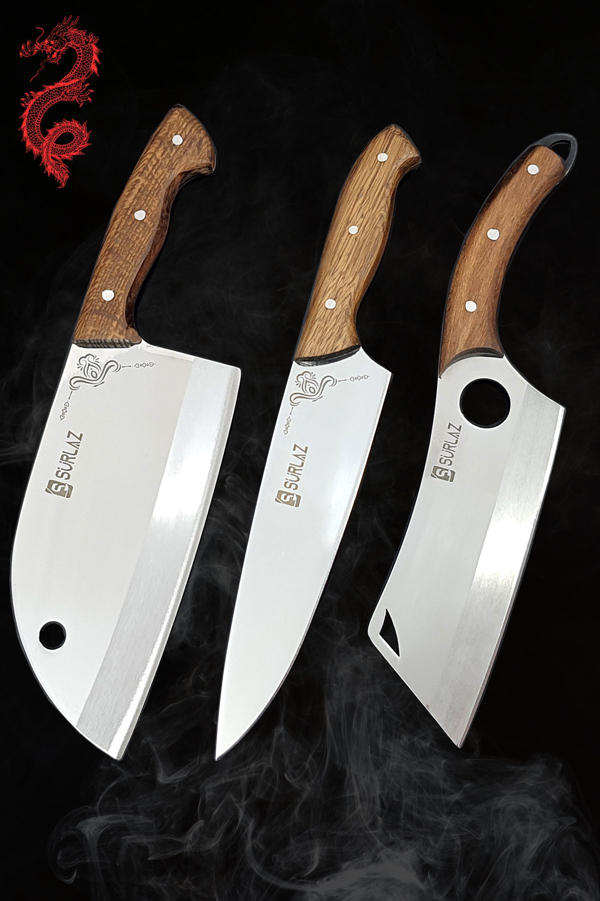 SürLaz Şef Bıçağı Japon Şef Bıçağı Kamp Bıçağı Özel Seri Bıçak 3'lü Set