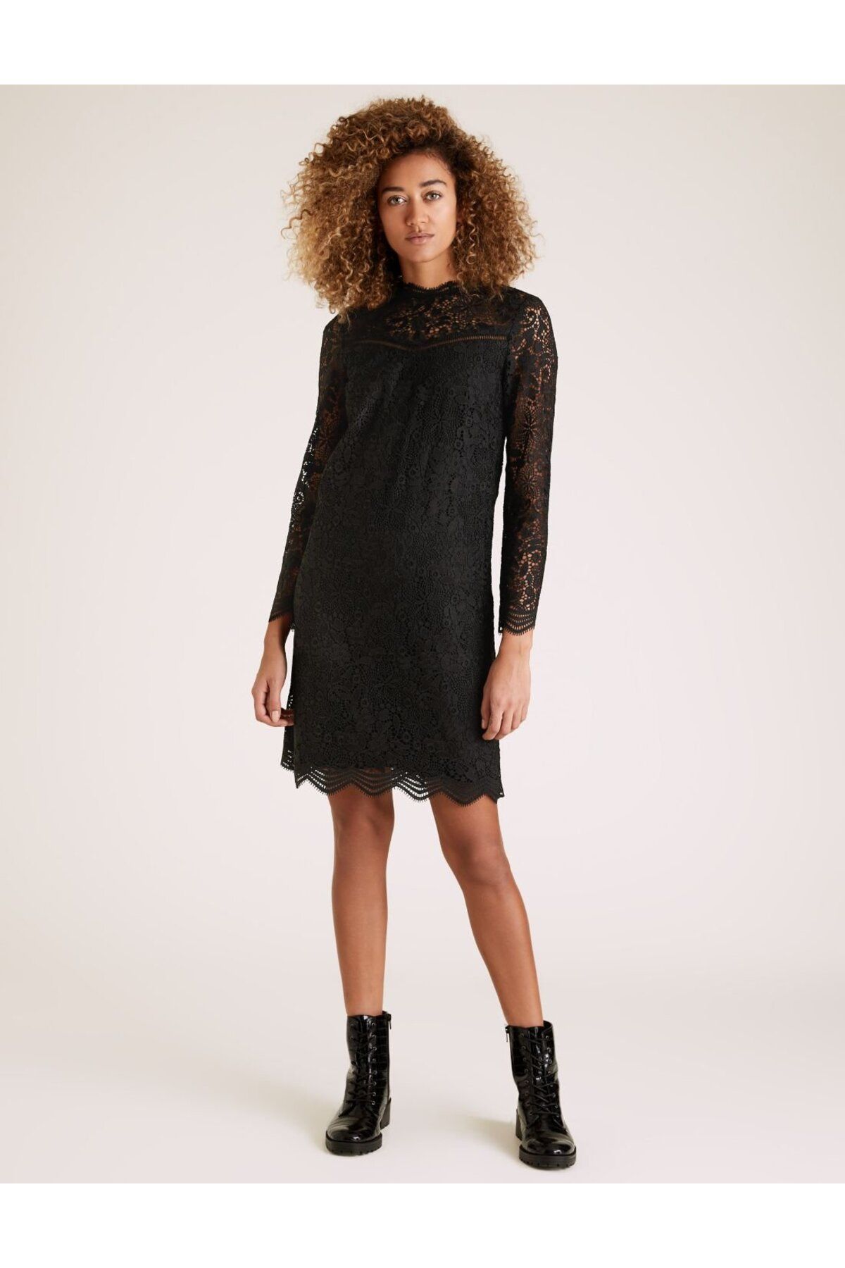 Marks & Spencer Dantel Detaylı Uzun Kollu Midi Elbise