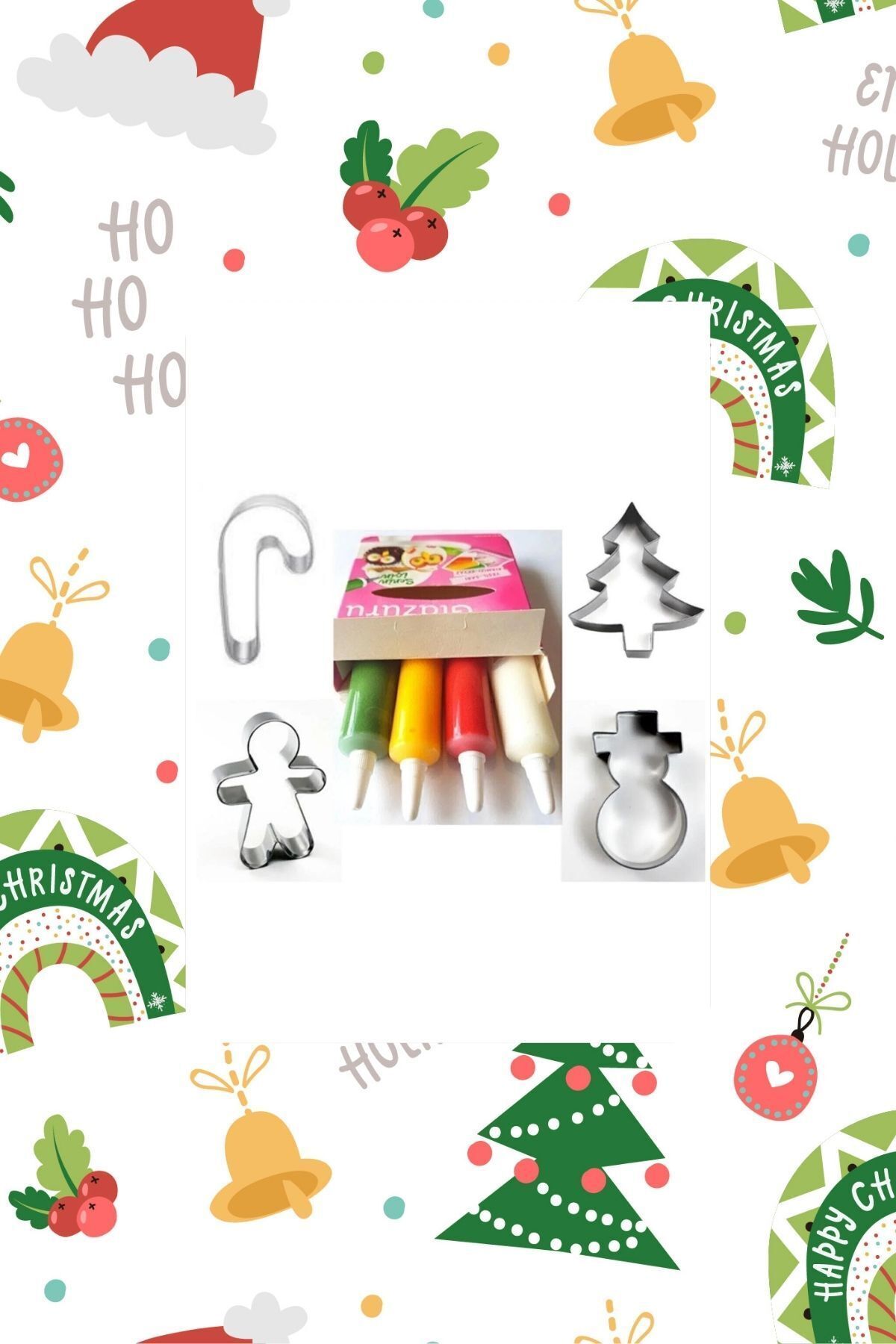 Atakent Süs Baston Şeker-çam Ağacı-ginger-kardan Adam Kurabiye Kalıbı Ve Glazür Yılbaşı Set
