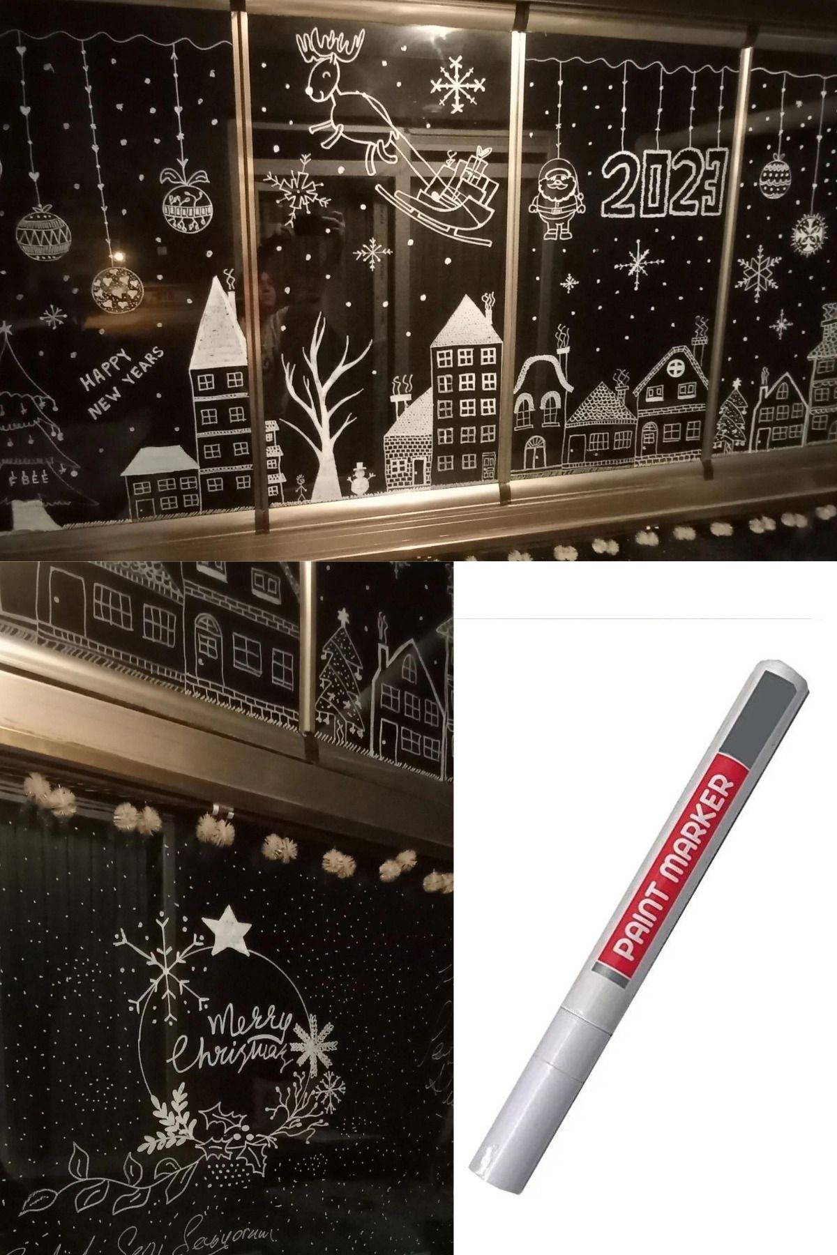 Dekals Yılbaşı Cam Süsleme Kalemi Silinebilir Çok Amaçlı Dekorasyon Kalem (Kullanım Talimatıyla)