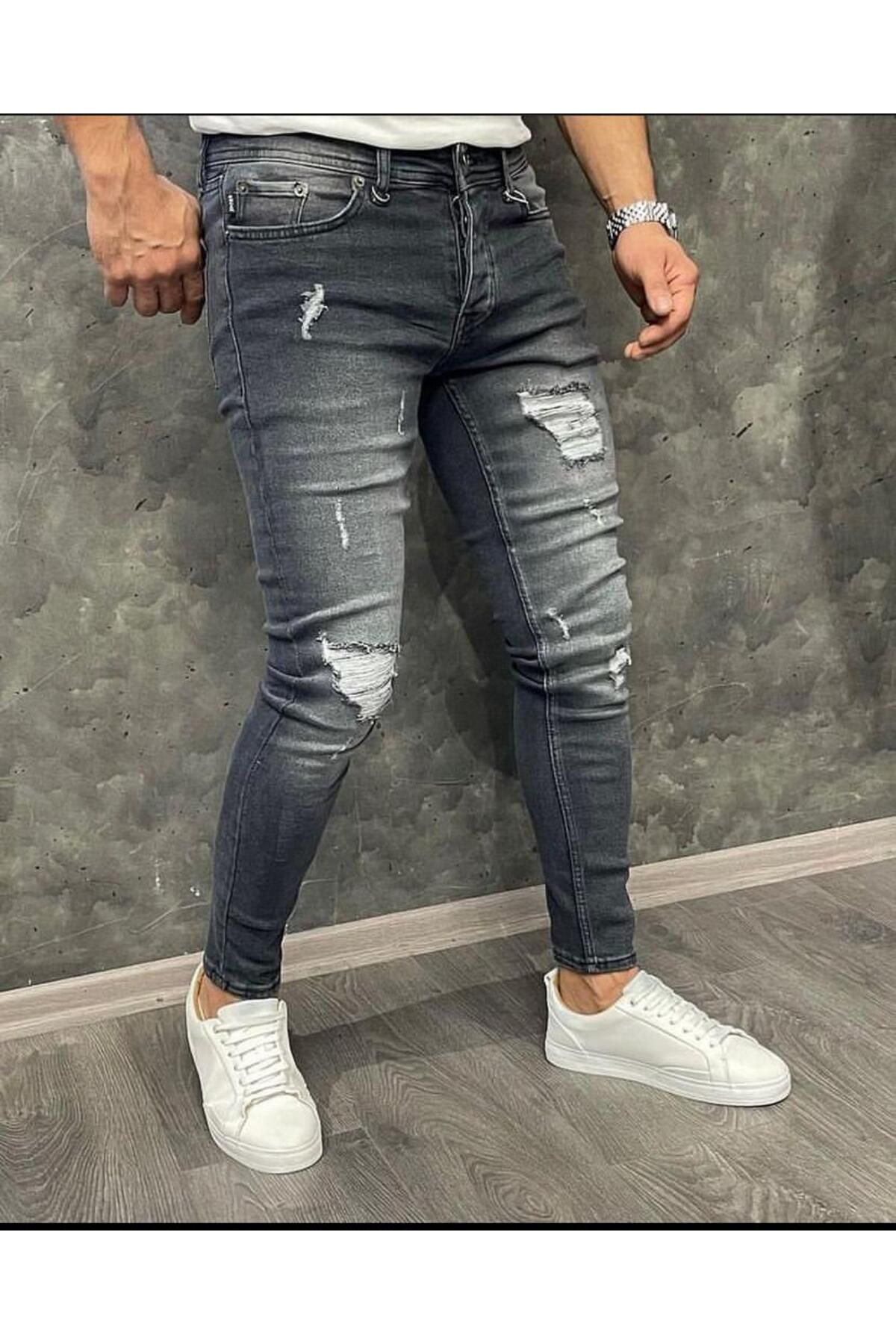 Retro 7MANCOLLECTION Erkek Slim Fit Füme Likralı Jeans Kot Pantolon