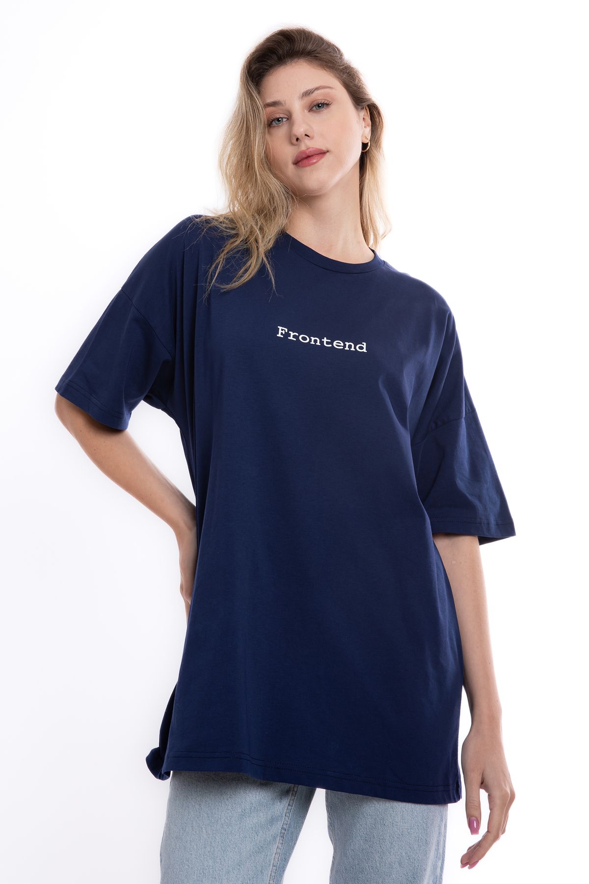 Roperobe %100 Organik Pamuk İndigo Unisex Oversize T-Shirt | Frontend - Backend
