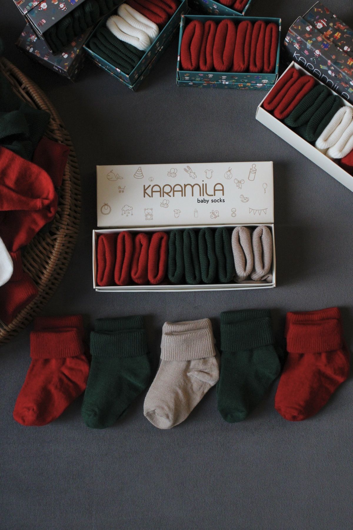 KARAMİLA 5'Lİ Set Bambu Bebek Çorap - Yılbaşı Özel Kutulu Yılbaşı Özel Koleksiyon
