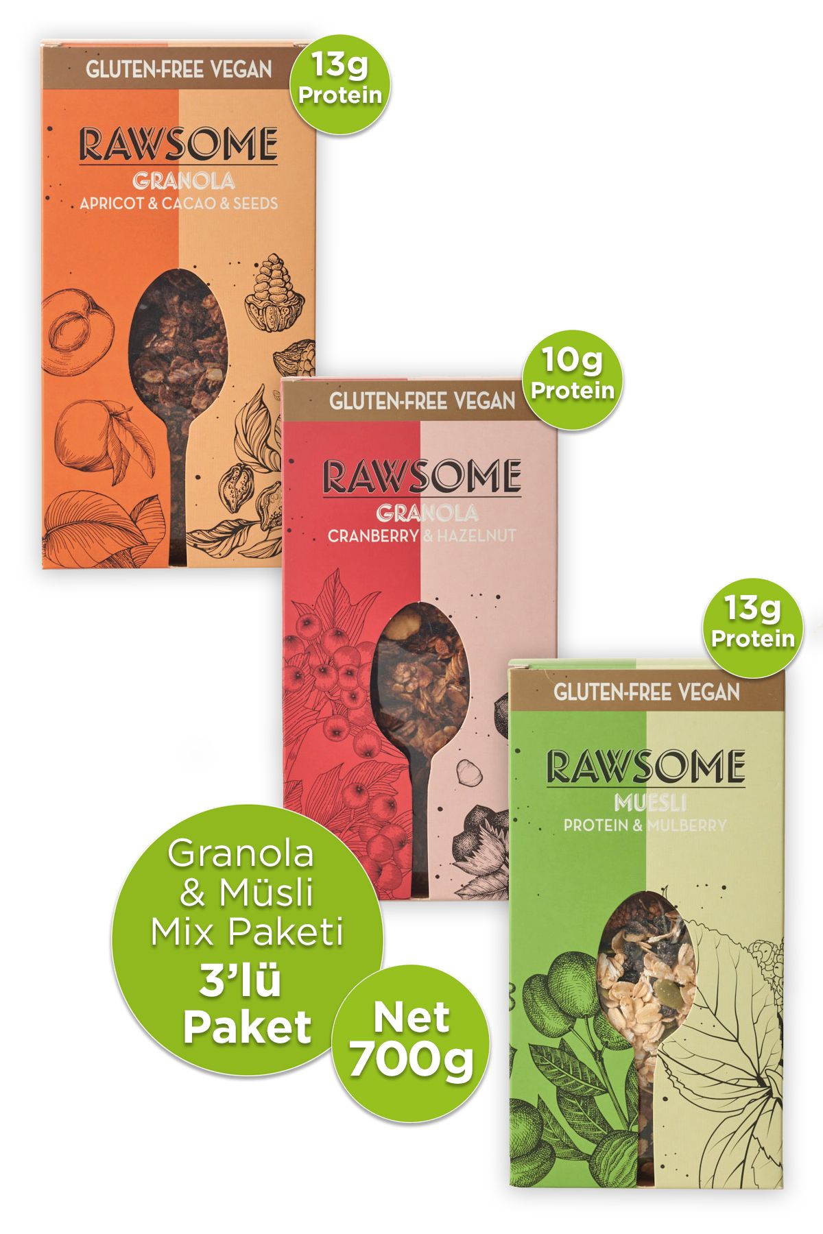 Rawsome 3’lü Glutensiz Ve Vegan Granola & Müsli Paketi