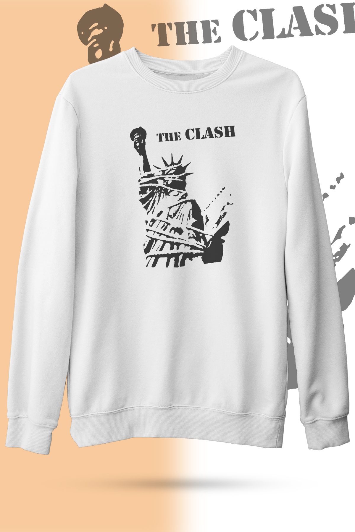 WebStyle The Clash The Statue Of Liberty 2 Baskılı Bisiklet Yaka Ekru Unisex Sweatshirt