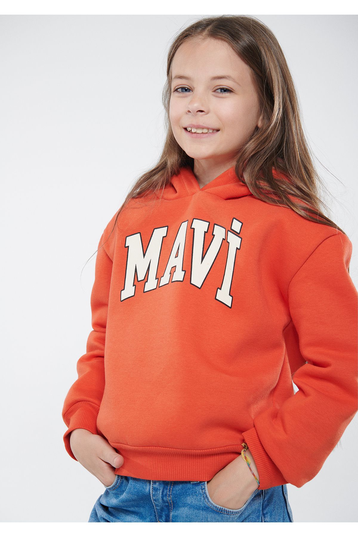 Mavi Logo Baskılı Kapüşonlu Turuncu Sweatshirt 7610035-70456