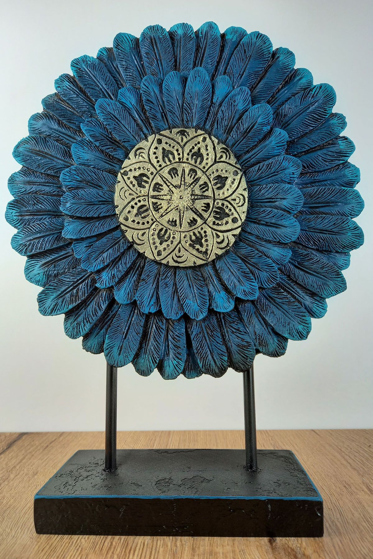 Euro Decora Dekoratif Yaşam Çiçeği Mavi Polyester Masaüstü Biblo Ev ve Ofis Aksesuar 31 cm