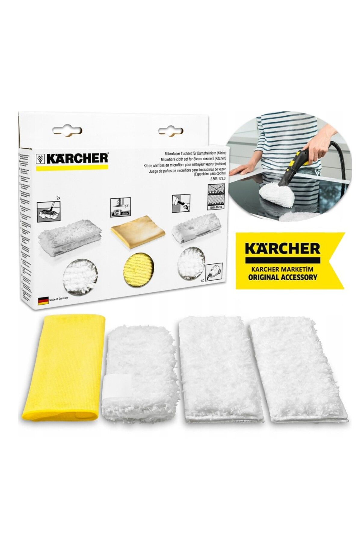 Karcher KST 2 Buhar Makinesi İçin Mutfak Yedek Bez Seti / Klipsli Zemin Aparatlarına Uyumlu