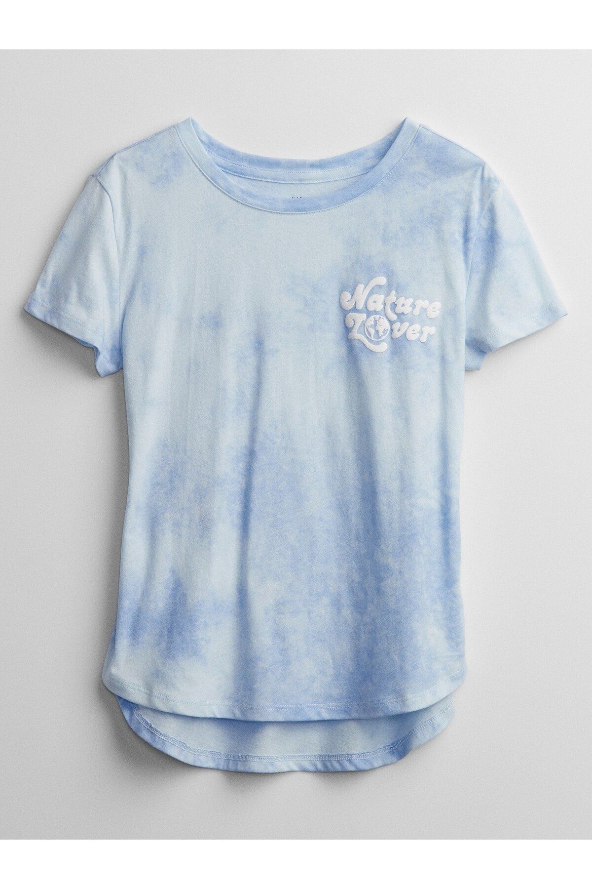 GAP Kız Çocuk Mavi Batik Grafik Baskılı T-shirt