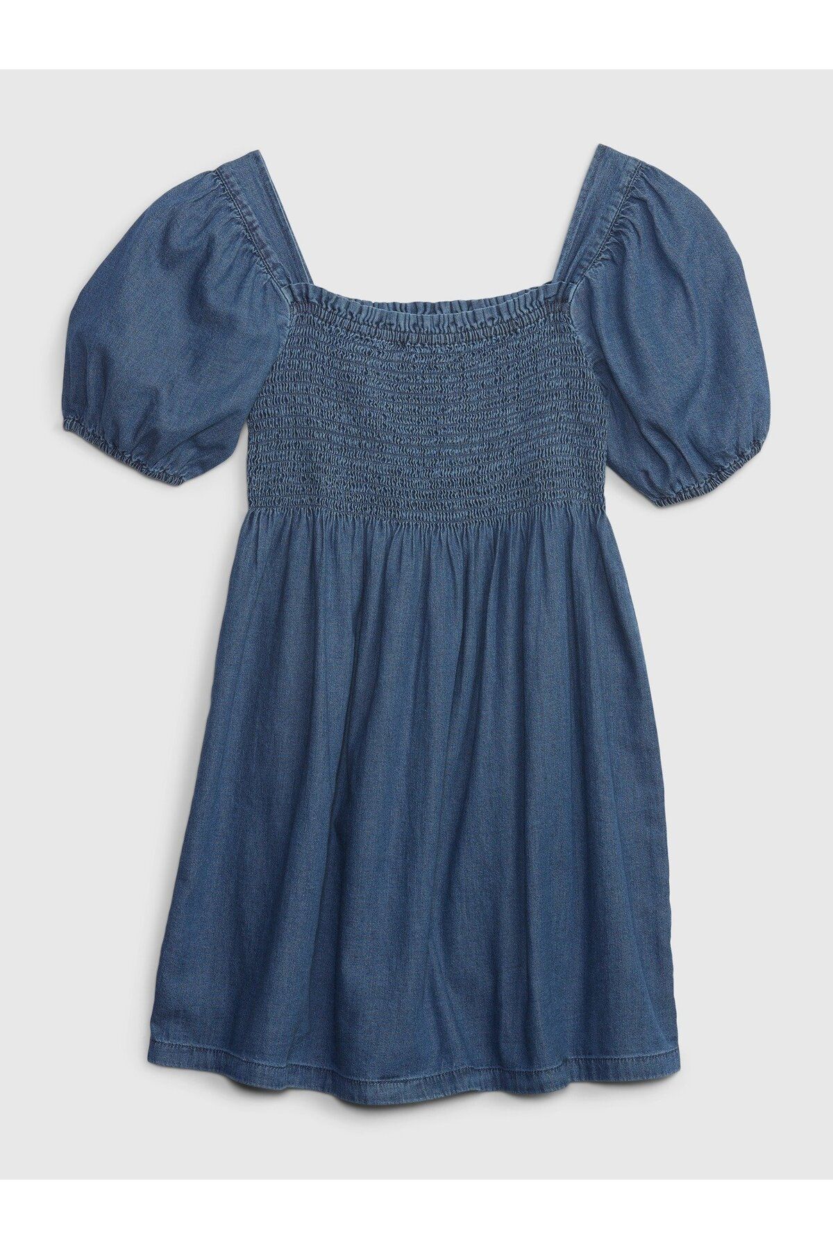 GAP Kız Çocuk Lacivert Büzgülü Balon Kol Washwell™ Denim Elbise