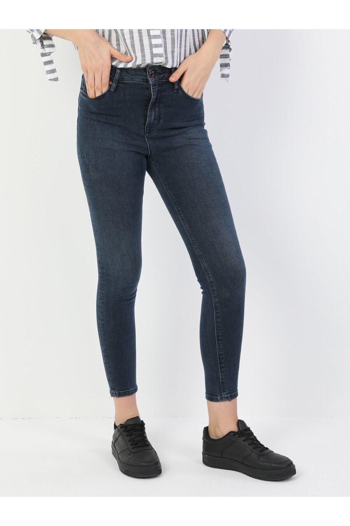 Colin’s 760 Dıana Yüksek Bel Dar Paça Super Slim Fit Koyu Mavi Kadın Jean Pantolon